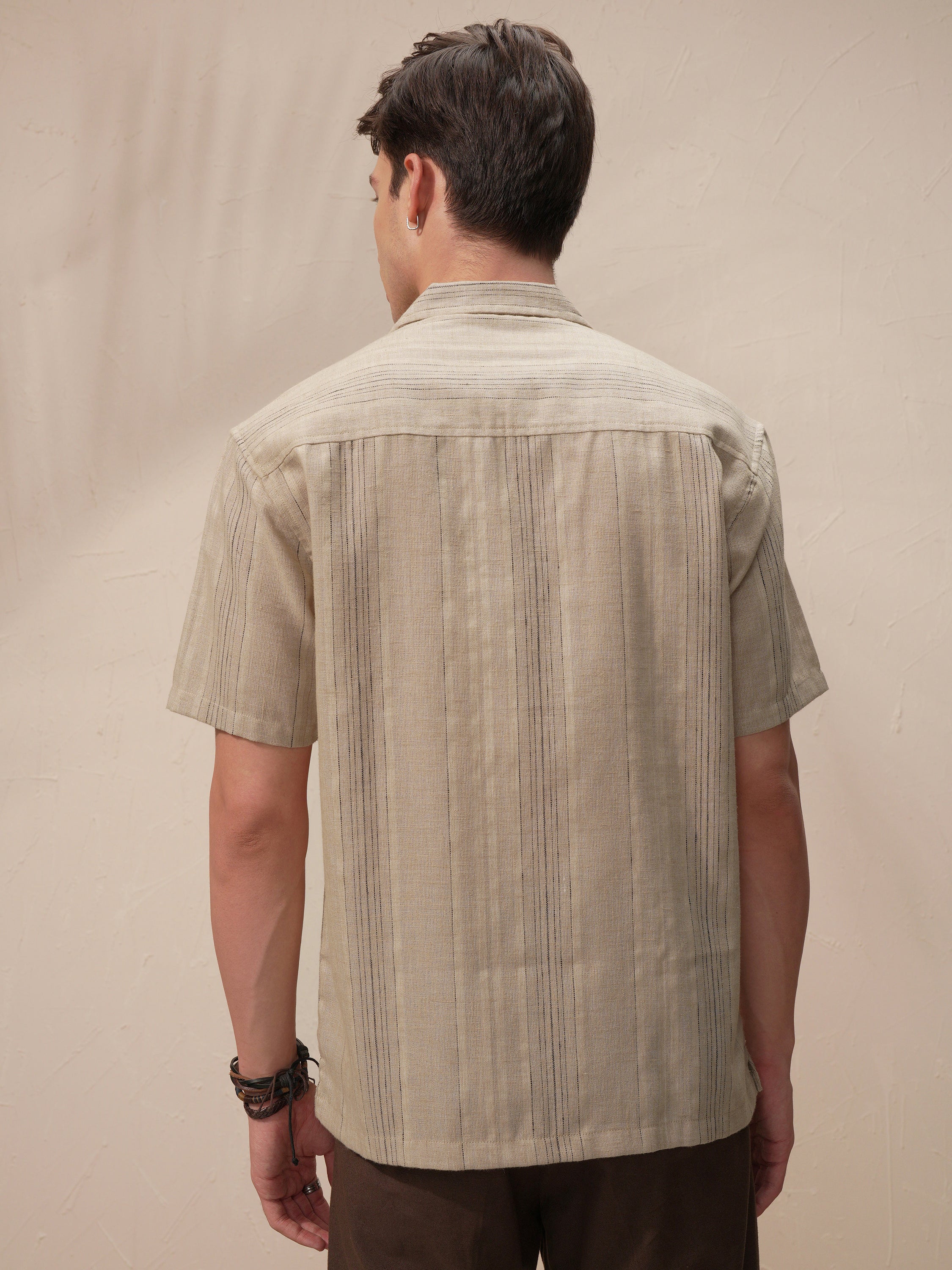 Highlander Men Khaki Striped Relaxed Fit Casual Shirt - Khaki - Image 3