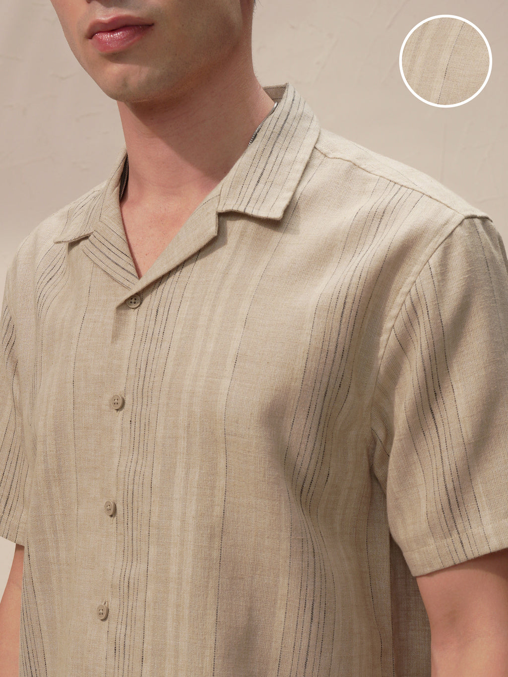 Highlander Men Khaki Striped Relaxed Fit Casual Shirt - Khaki - Image 5
