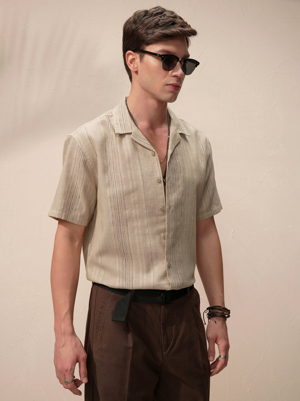 Highlander Men Khaki Striped Relaxed Fit Casual Shirt - Khaki - Image 6