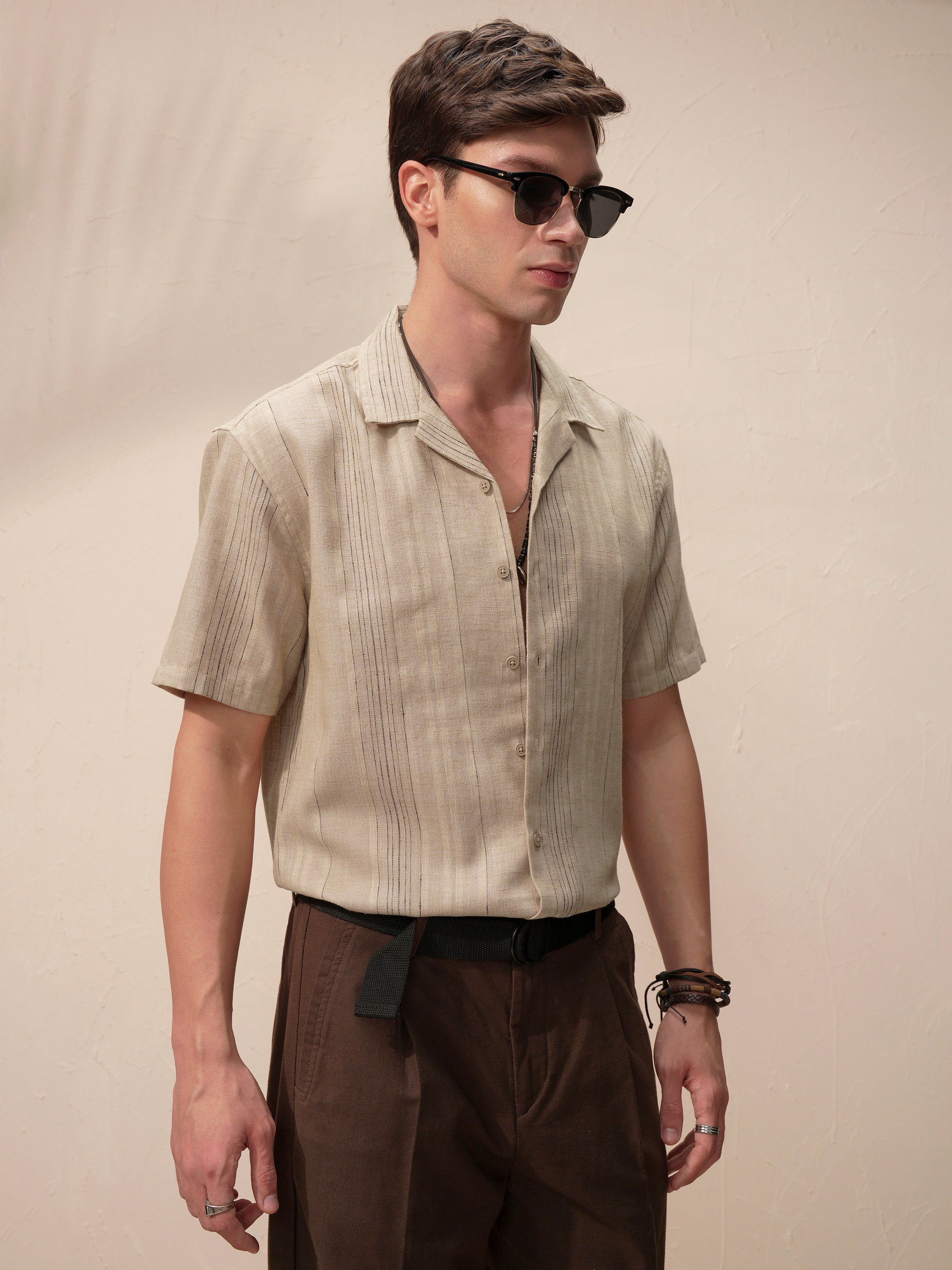 Highlander Men Khaki Striped Relaxed Fit Casual Shirt - Khaki - Image 6