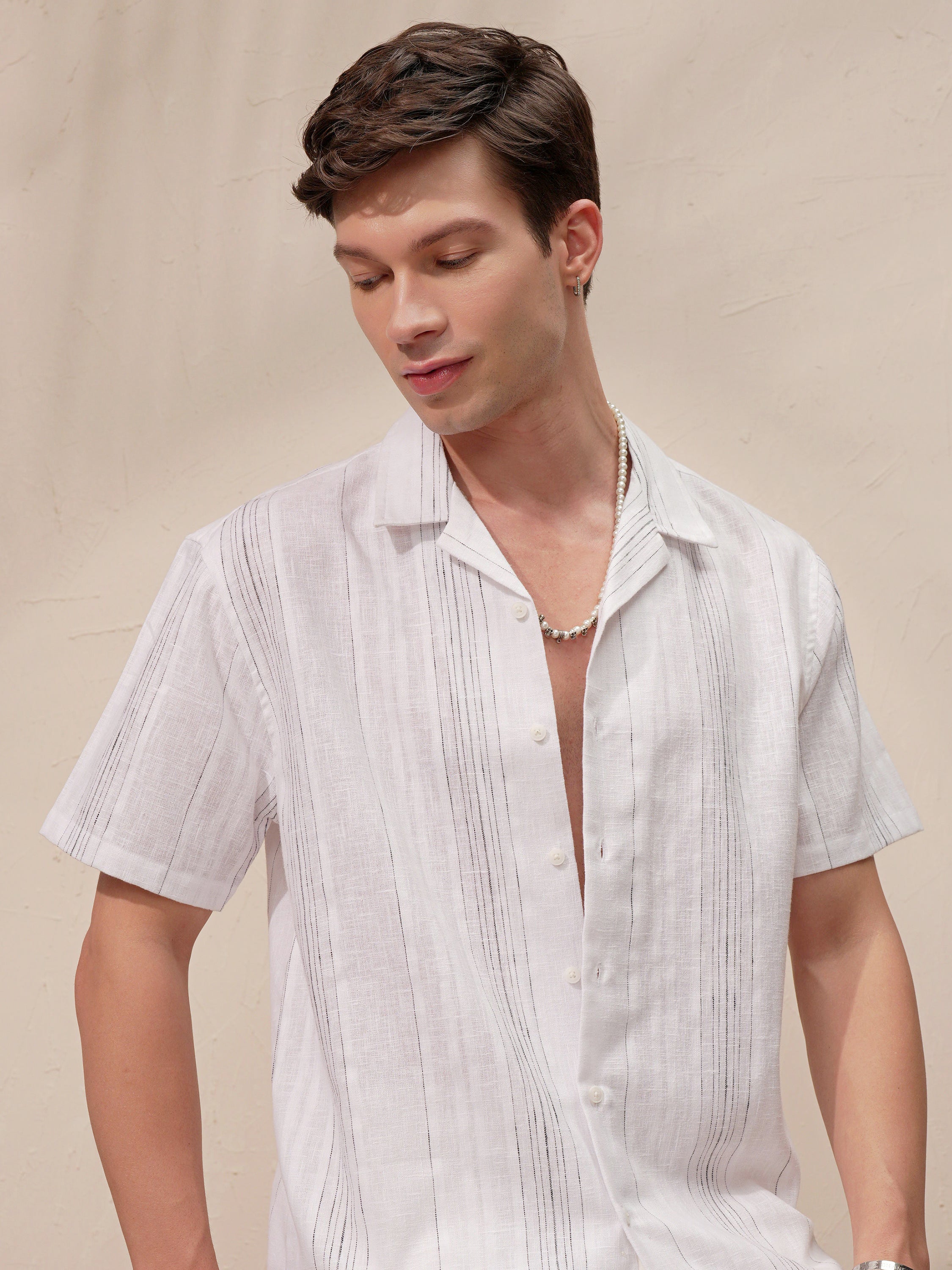 Highlander Men White Striped Relaxed Fit Casual Shirt - White - Image 1