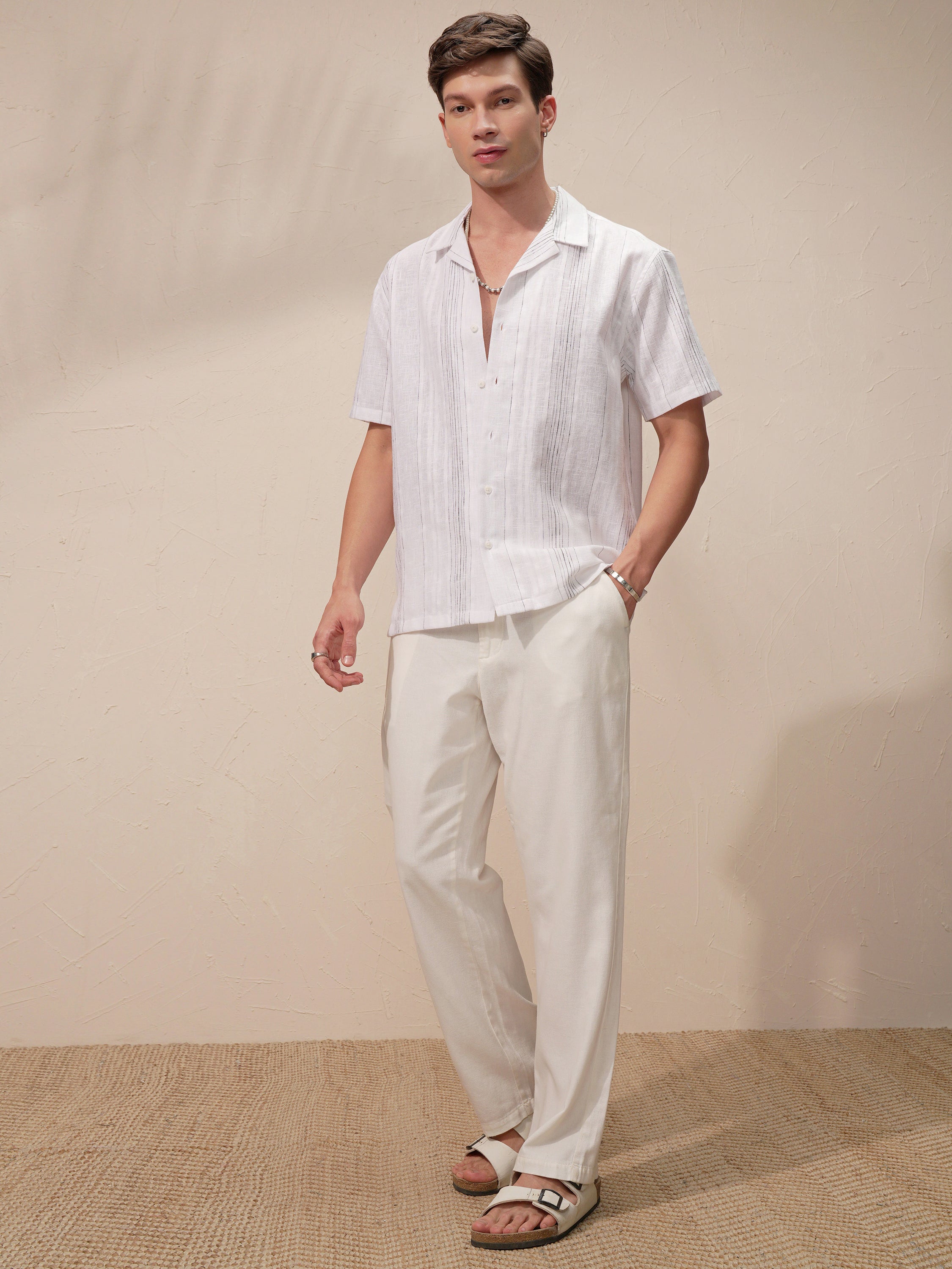 Highlander Men White Striped Relaxed Fit Casual Shirt - White - Image 2