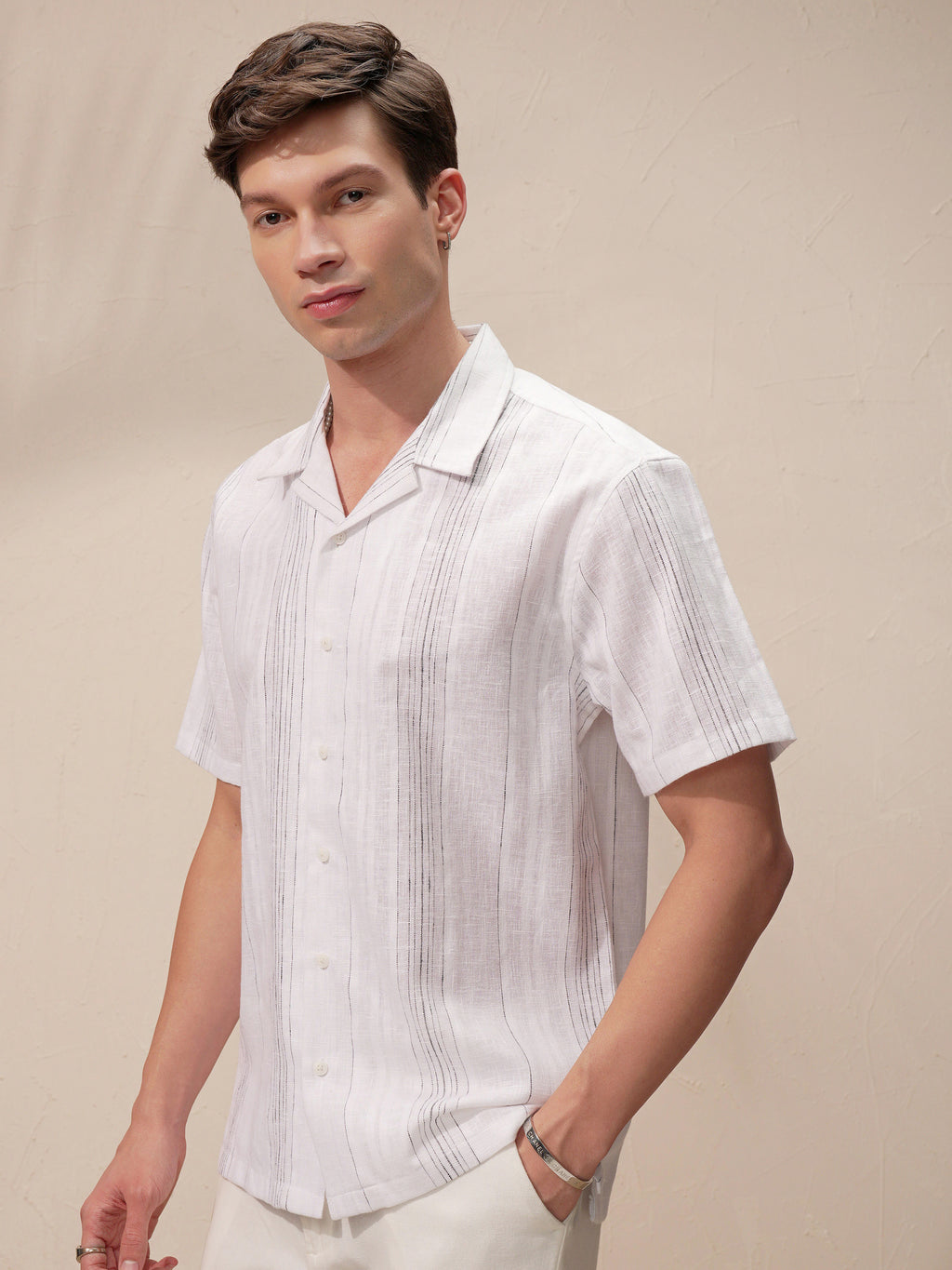 Highlander Men White Striped Relaxed Fit Casual Shirt - White - Image 4