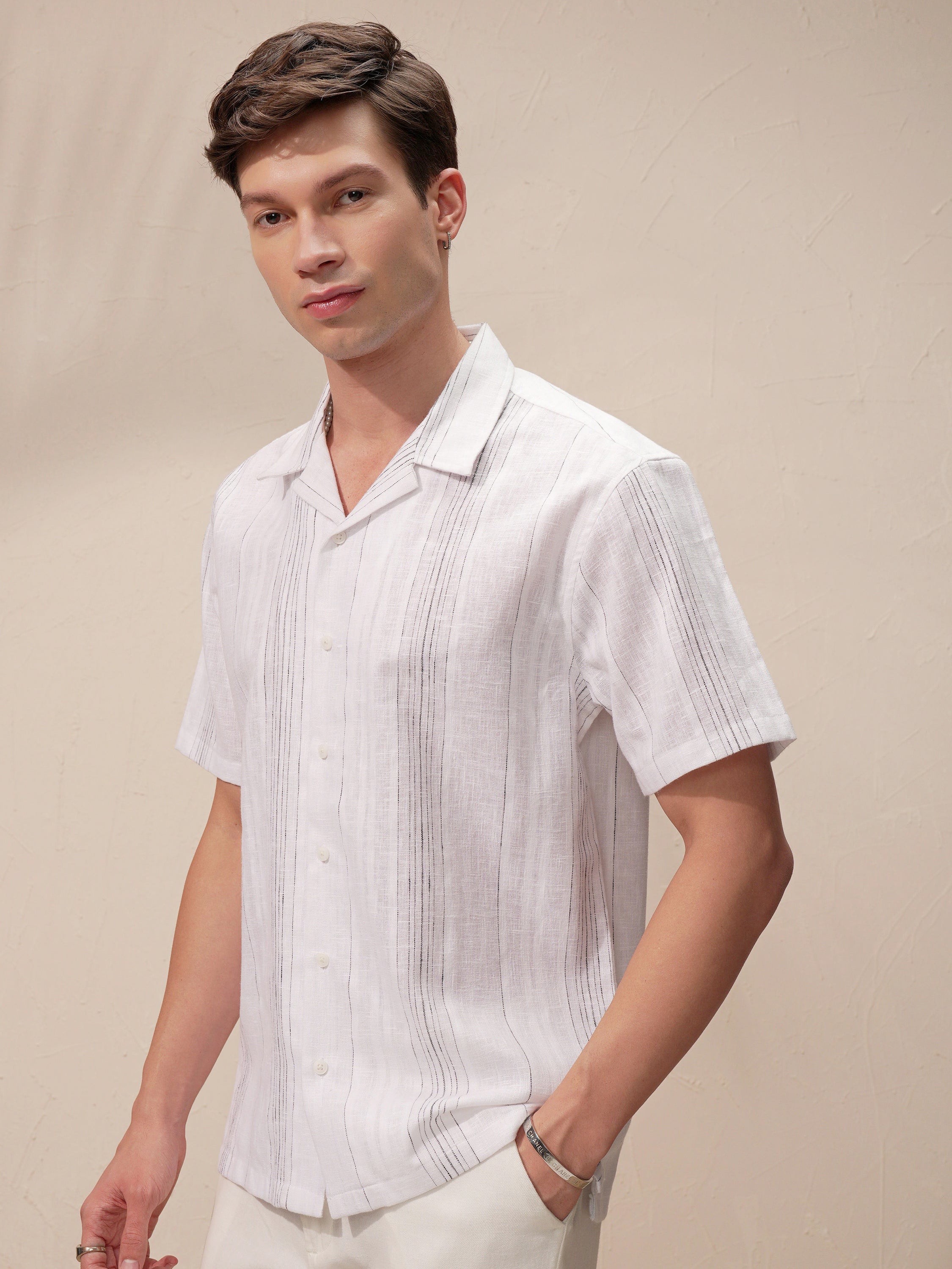Highlander Men White Striped Relaxed Fit Casual Shirt - White - Image 4