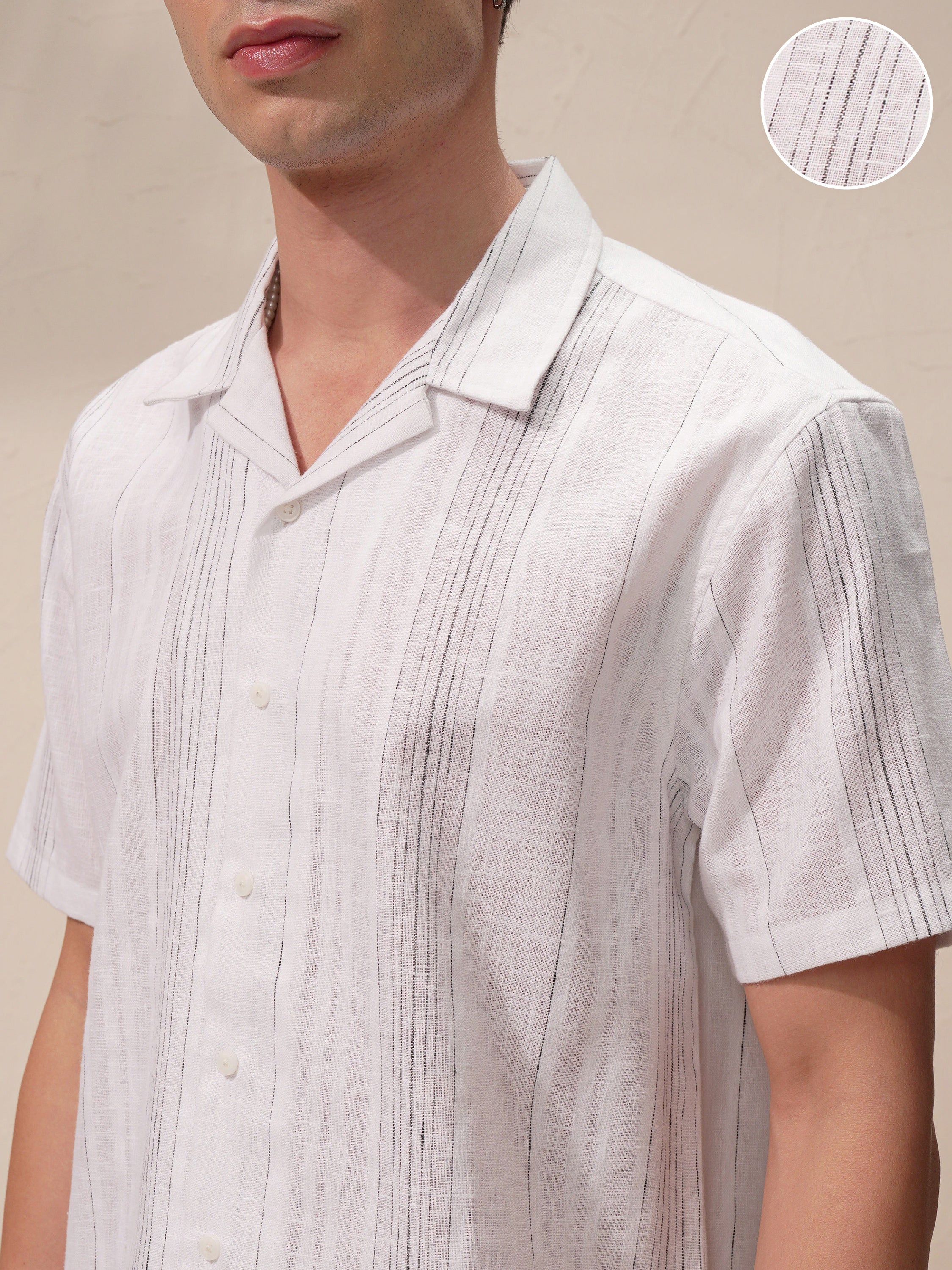 Highlander Men White Striped Relaxed Fit Casual Shirt - White - Image 5