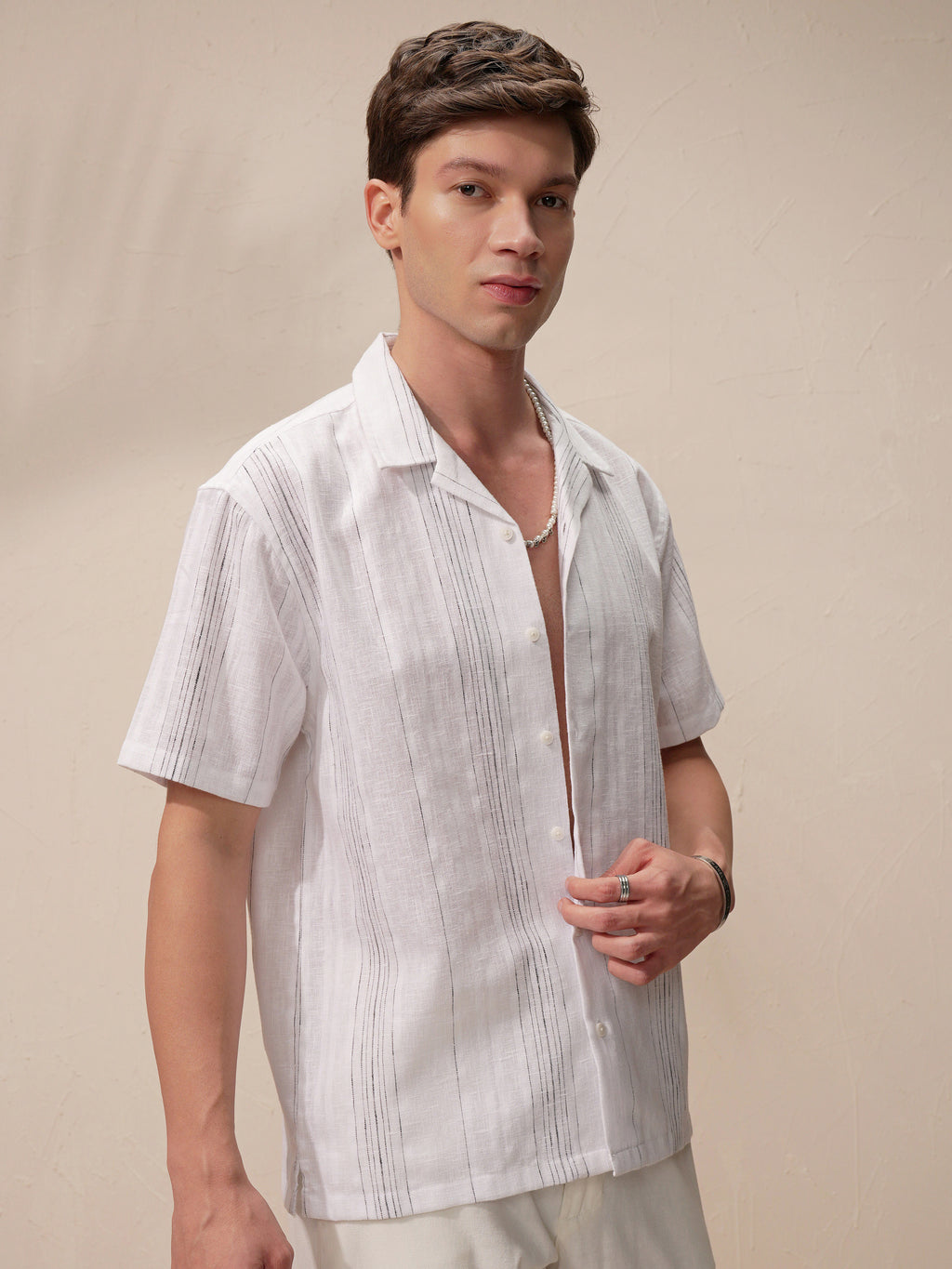 Highlander Men White Striped Relaxed Fit Casual Shirt - White - Image 6