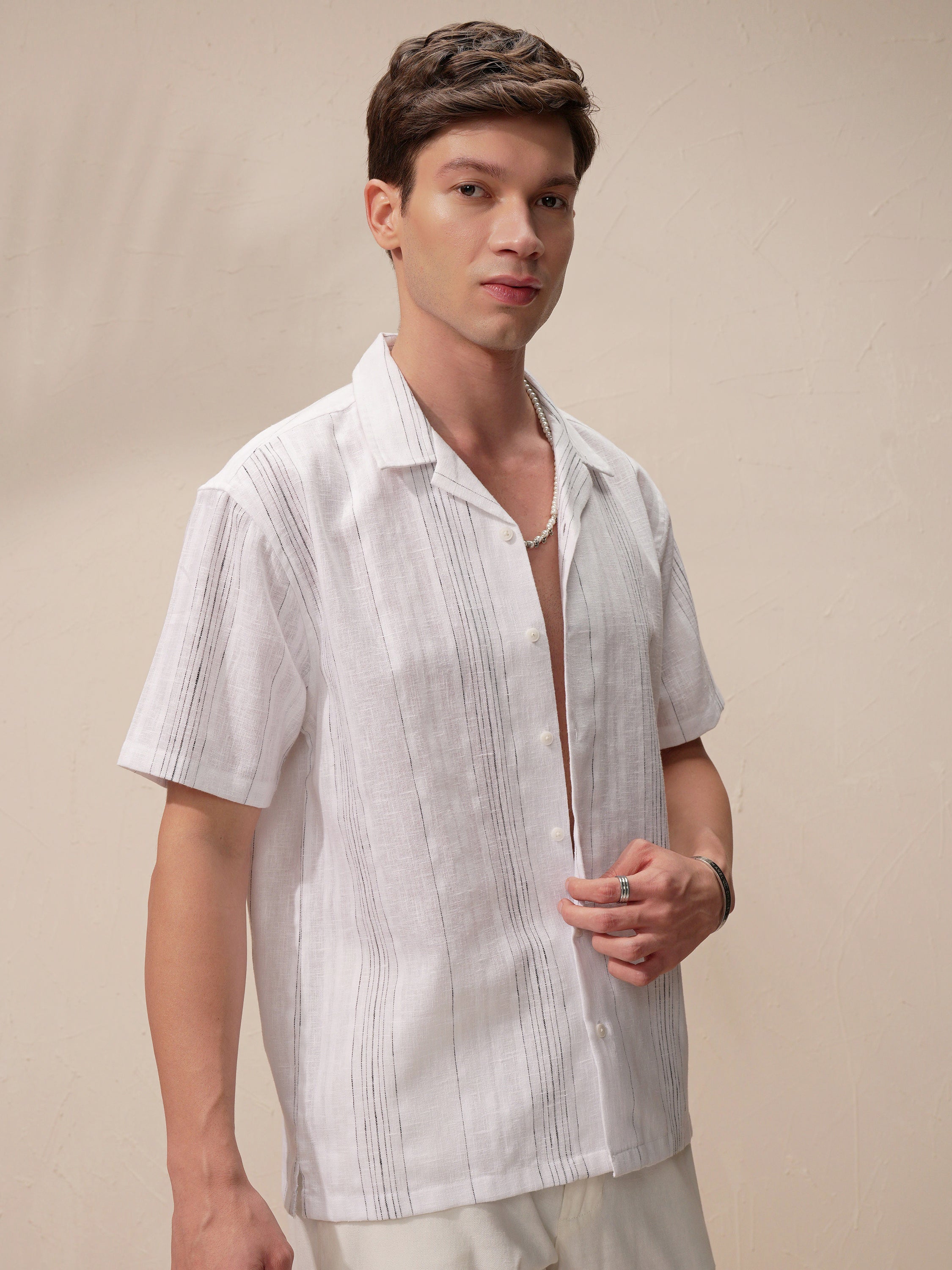 Highlander Men White Striped Relaxed Fit Casual Shirt - White - Image 6