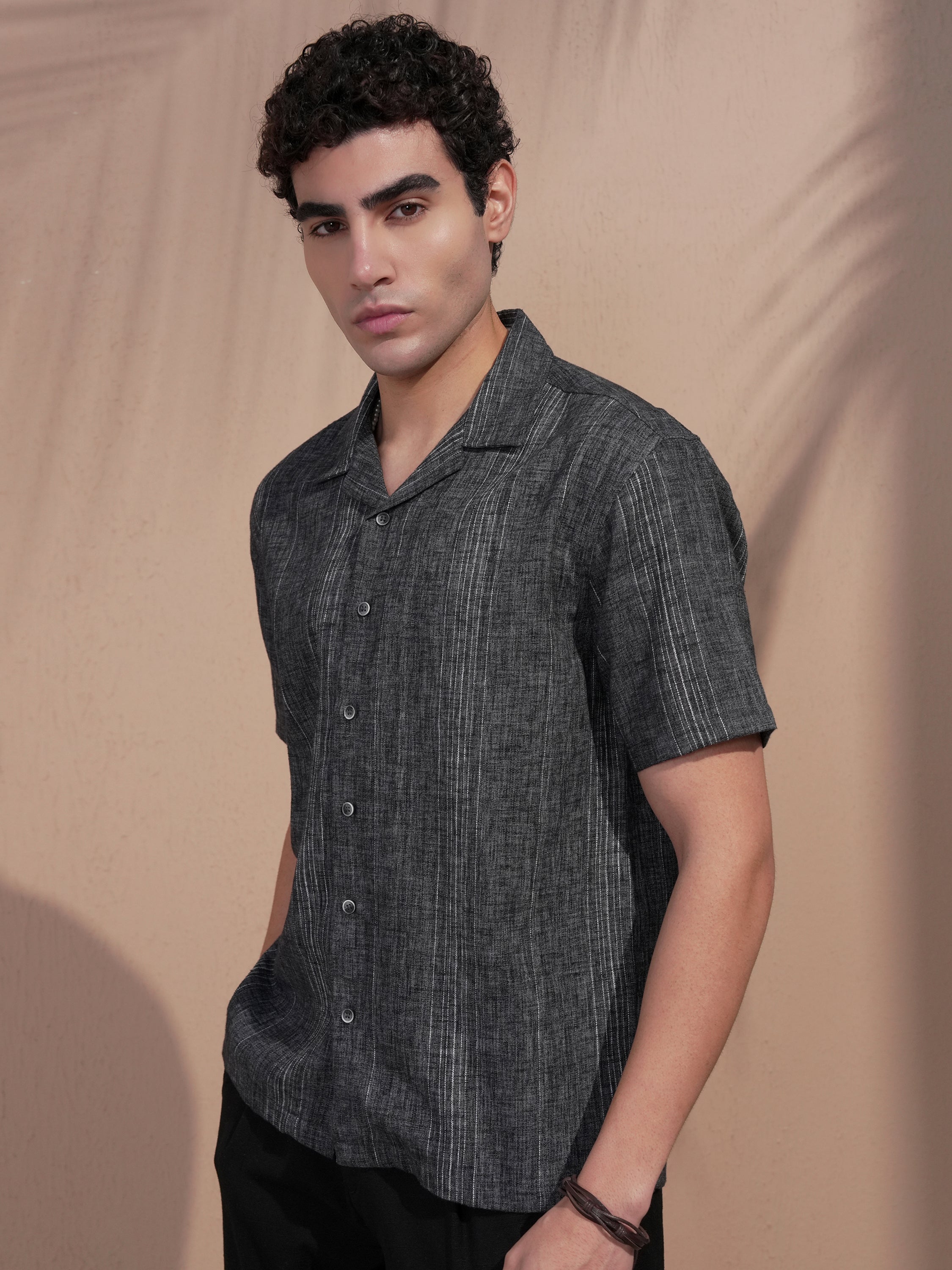 Highlander Men Grey Striped Relaxed Fit Casual Shirt - Grey - Image 4