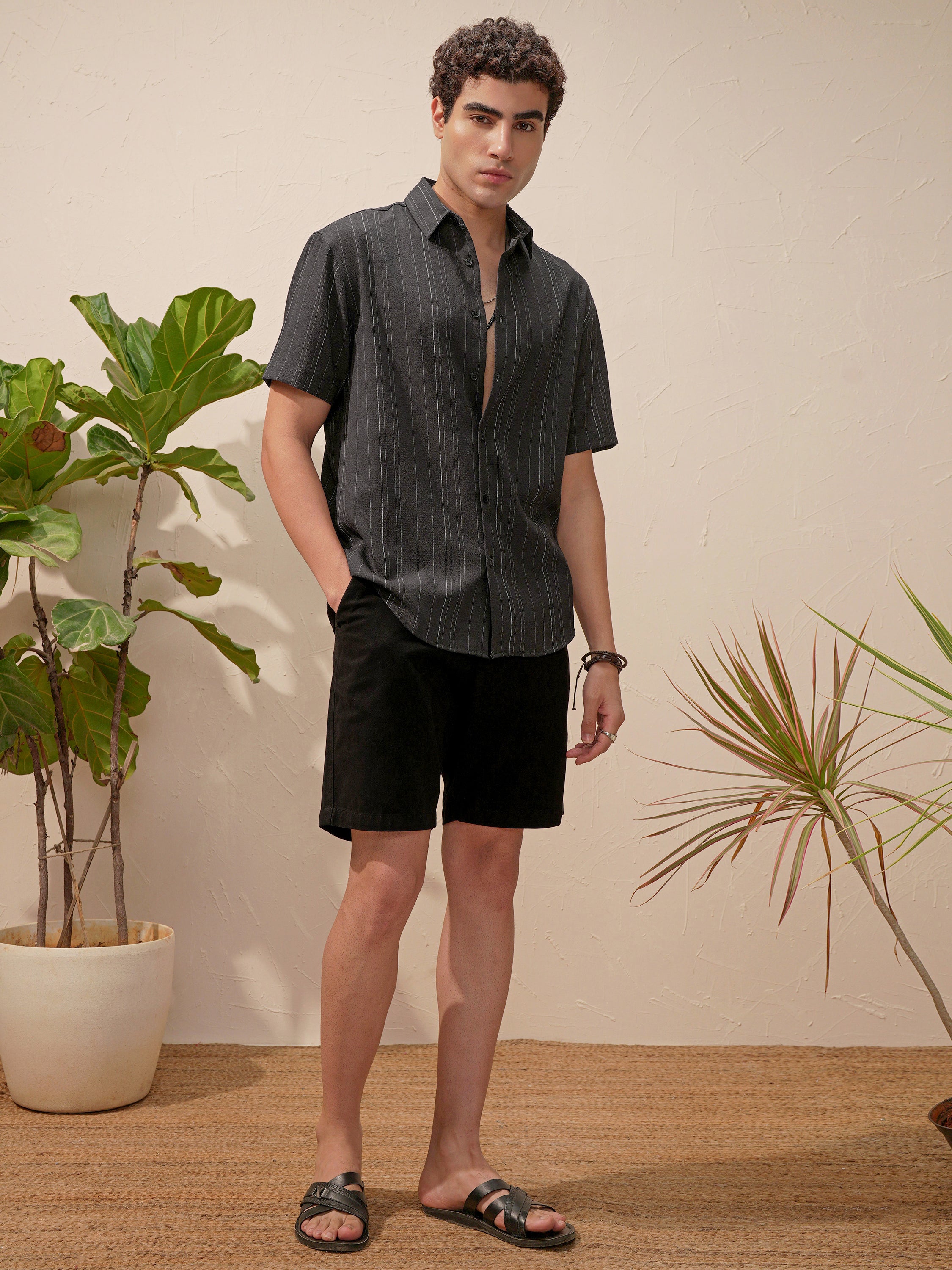 Highlander Men Black Striped Relaxed Fit Casual Shirt - Black - Image 2