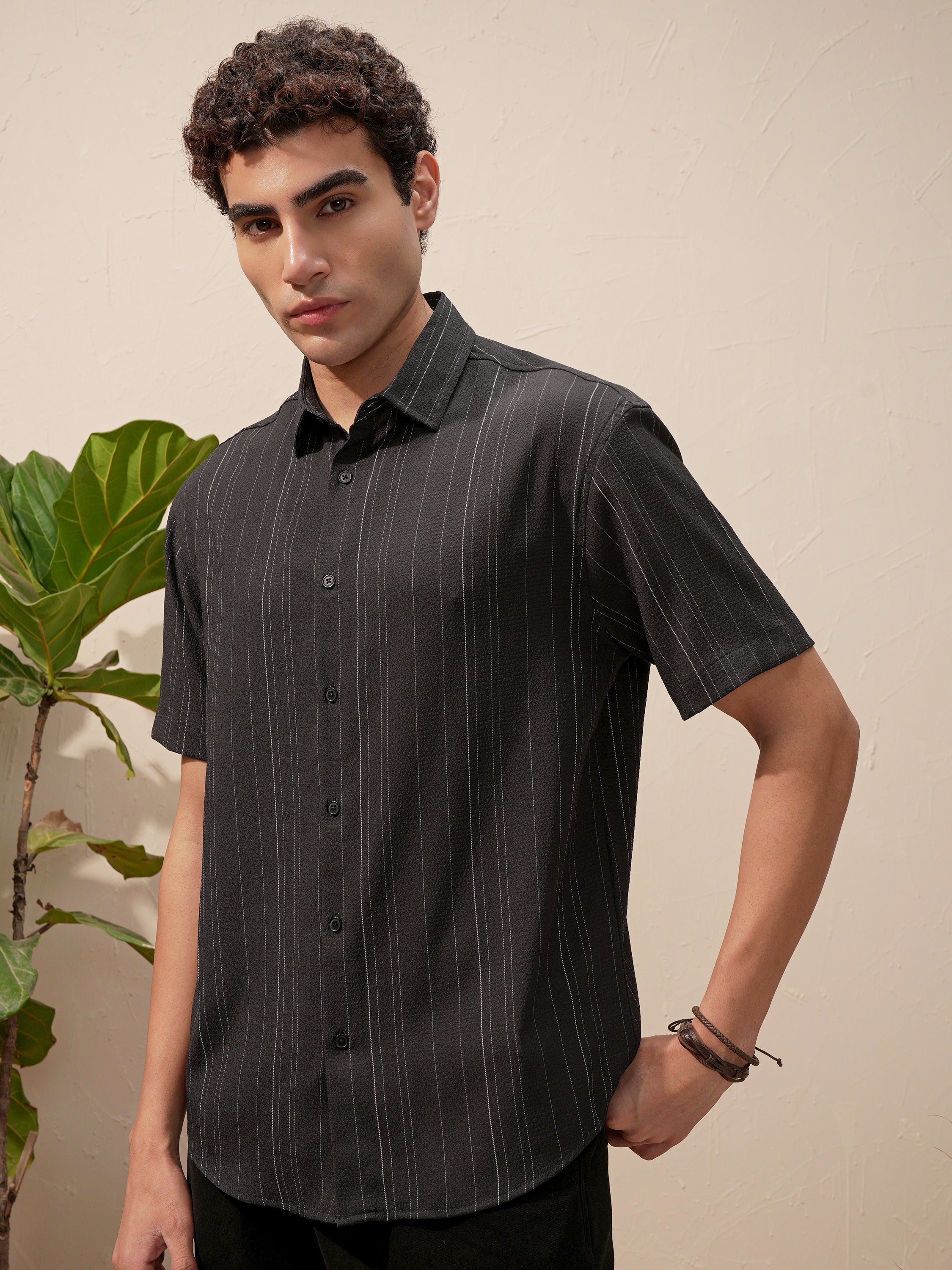 Highlander Men Black Striped Relaxed Fit Casual Shirt - Black - Image 4