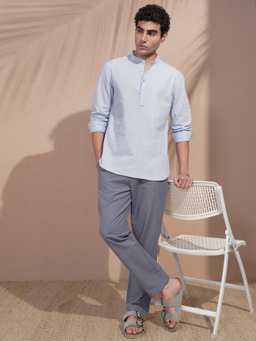 Highlander Men Blue Self Design Slim Fit Casual Shirt - Blue - Image 2