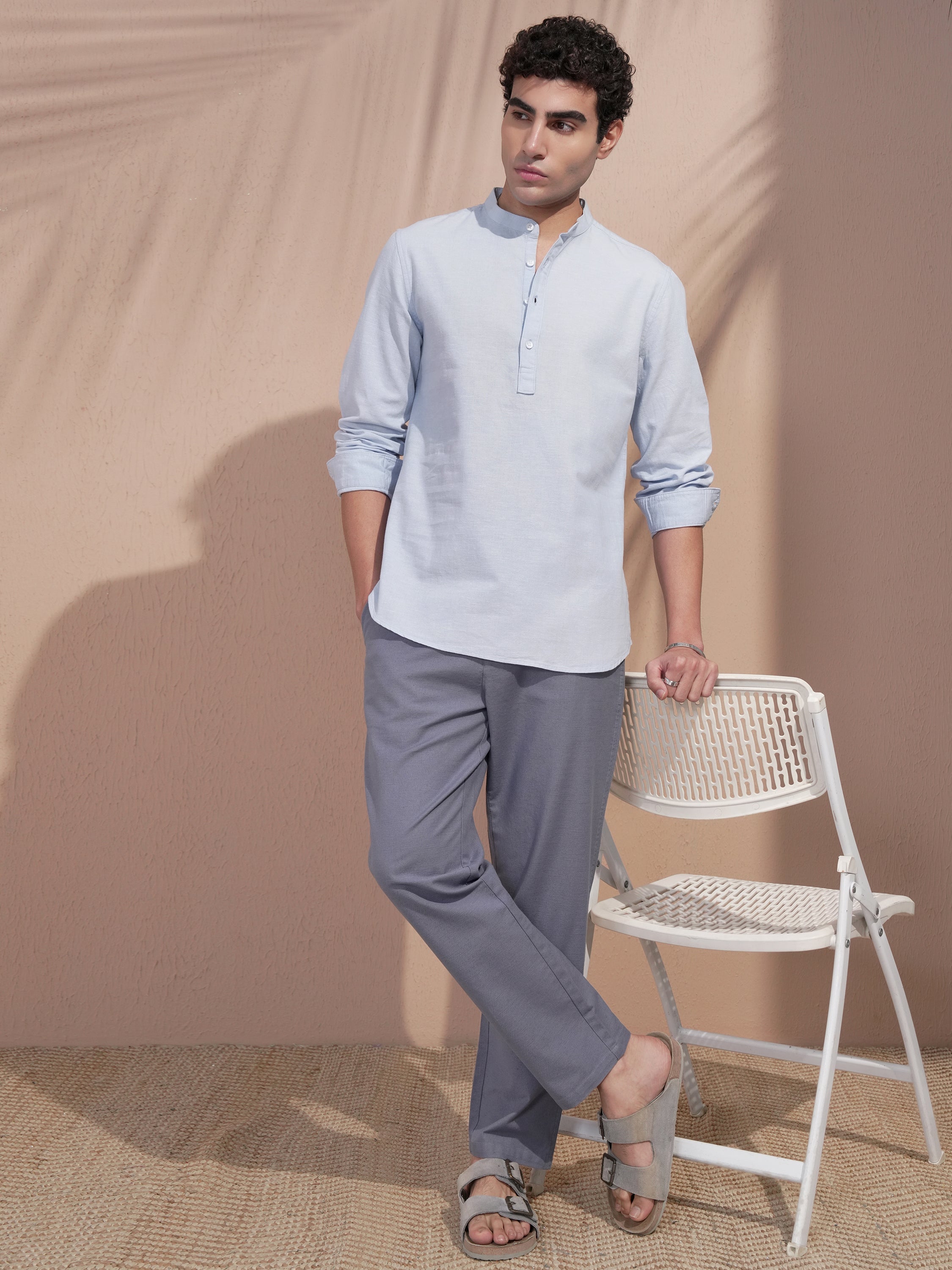 Highlander Men Blue Self Design Slim Fit Casual Shirt - Blue - Image 2