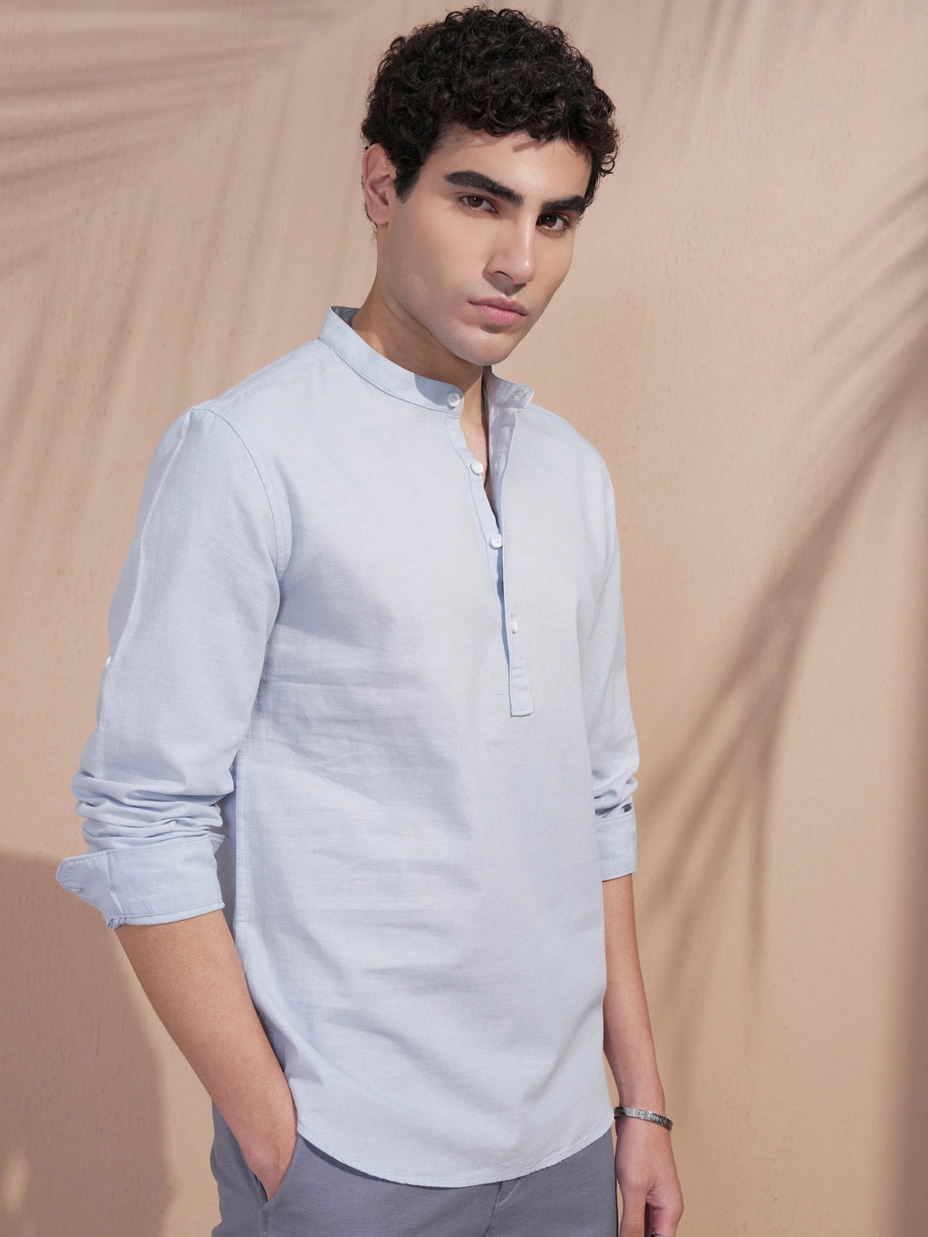Highlander Men Blue Self Design Slim Fit Casual Shirt - Blue - Image 6