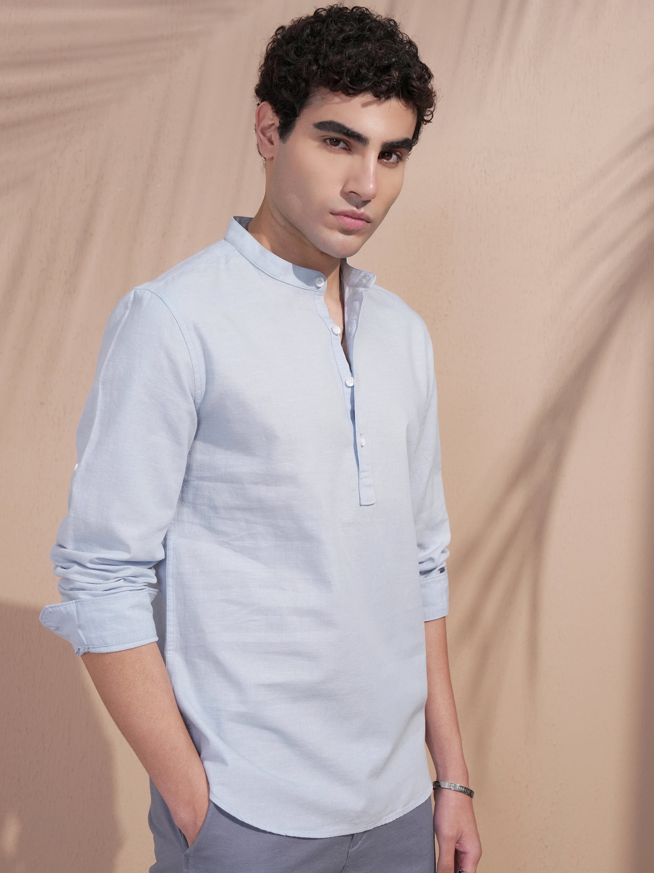 Highlander Men Blue Self Design Slim Fit Casual Shirt - Blue - Image 6