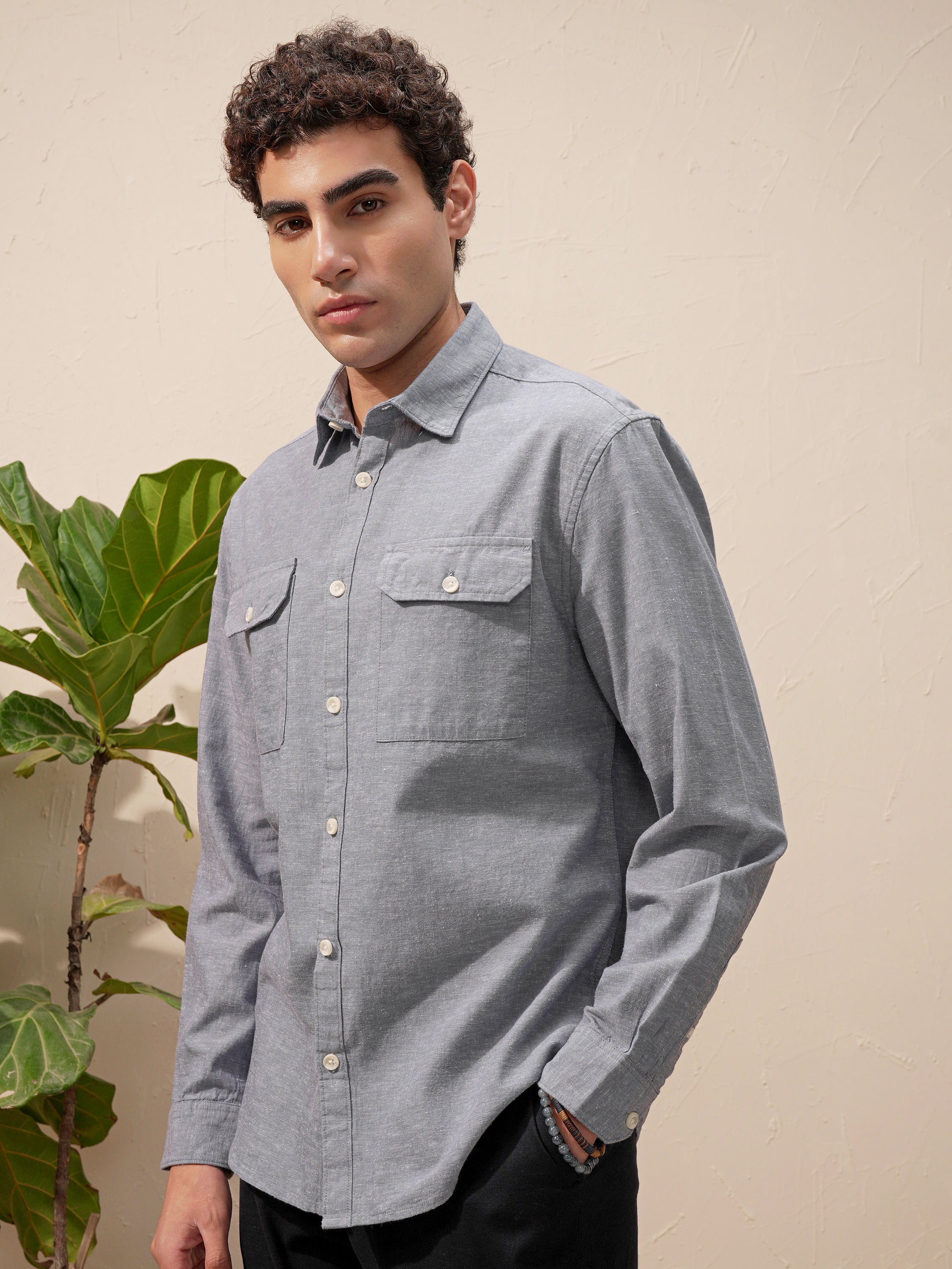 Highlander Men Blue Solid Relaxed Fit Casual Shirt - Blue - Image 4