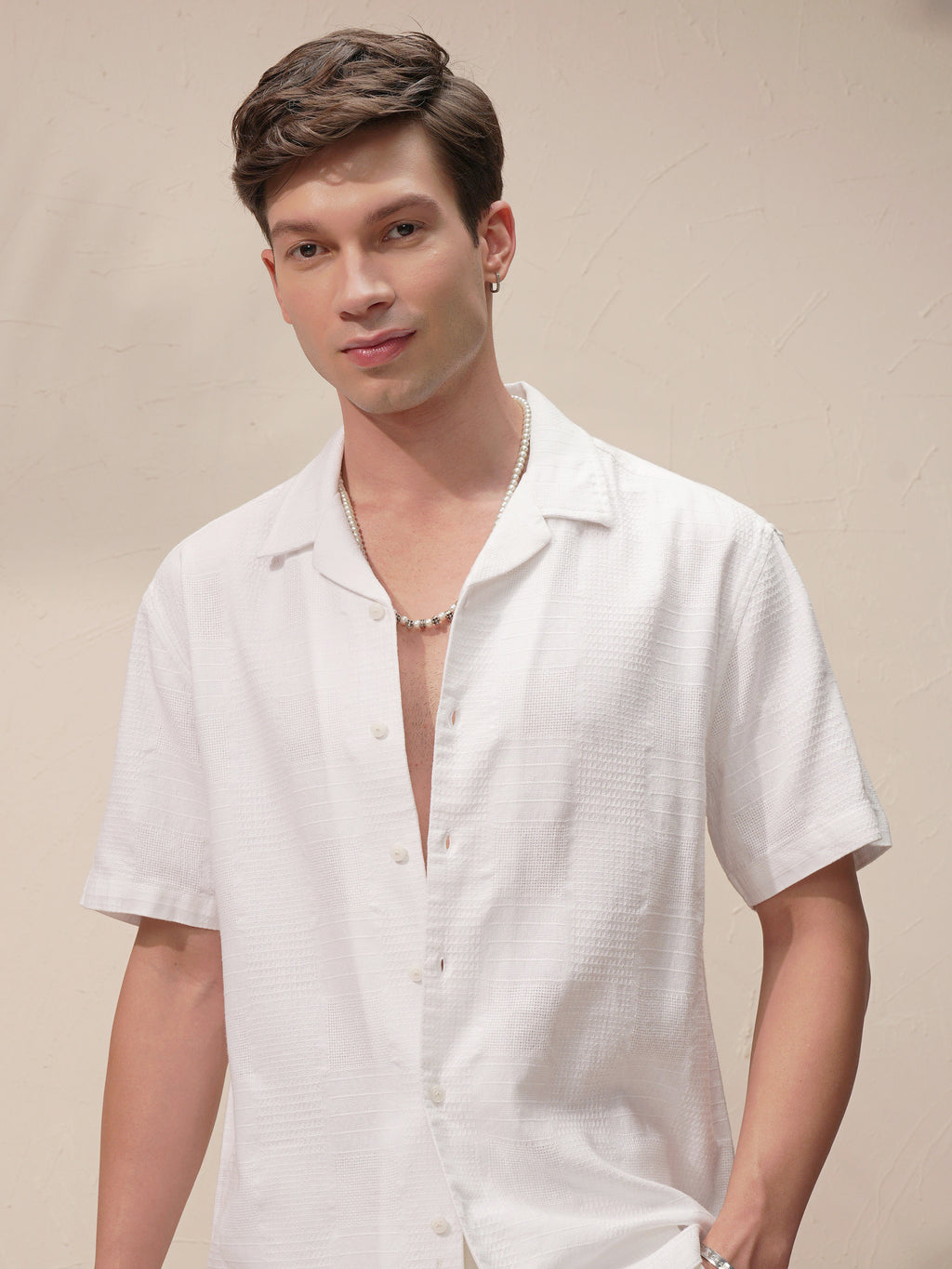 Highlander Men White Self Design Relaxed Fit Casual Shirt - White - Image 1