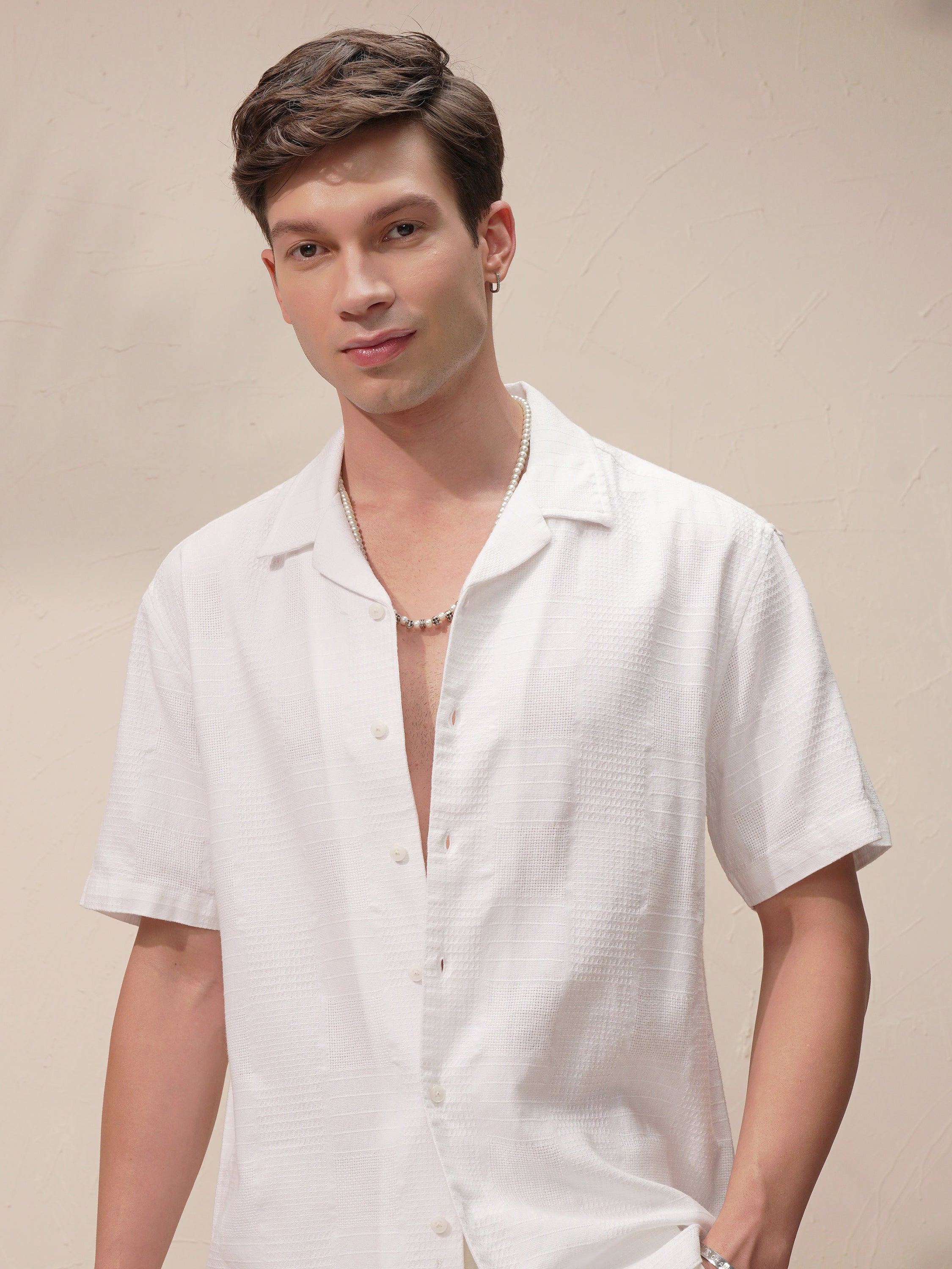 Highlander Men White Self Design Relaxed Fit Casual Shirt - White - Image 1
