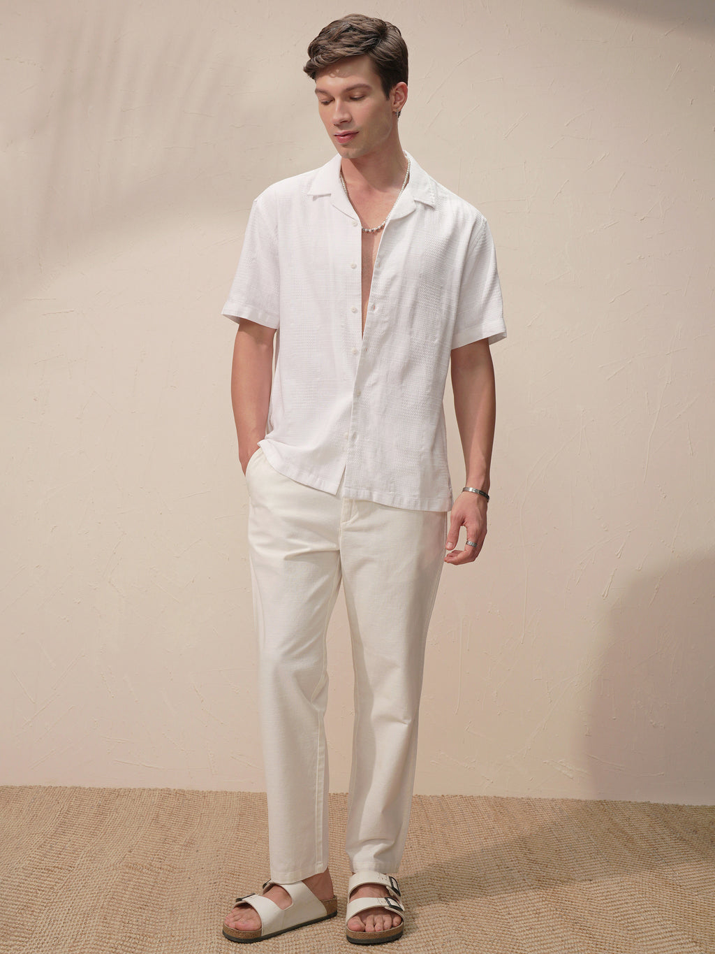 Highlander Men White Self Design Relaxed Fit Casual Shirt - White - Image 2