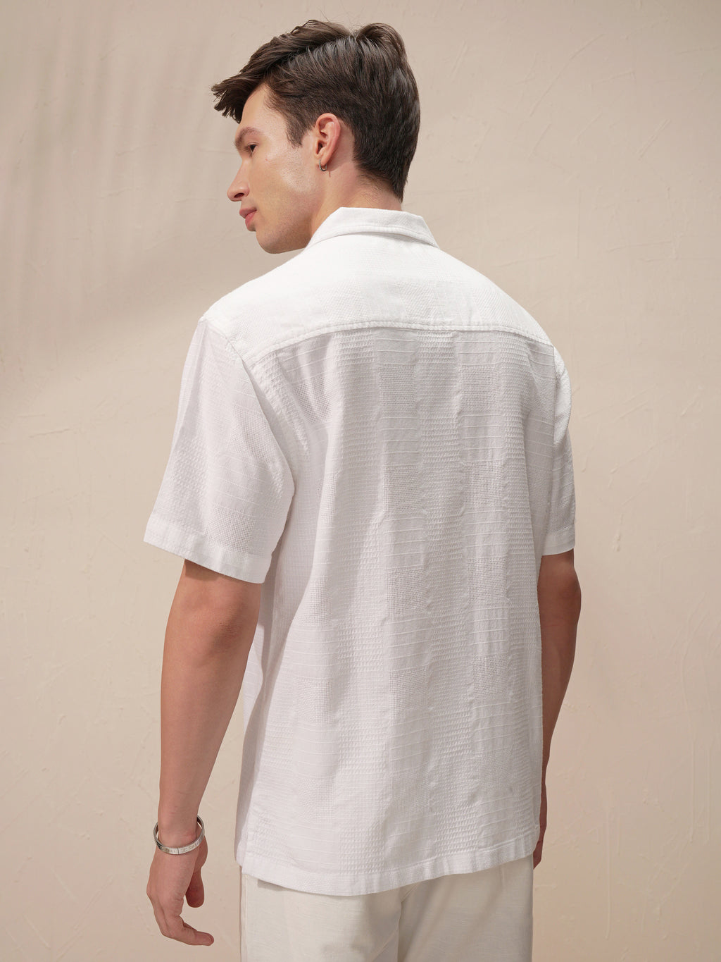 Highlander Men White Self Design Relaxed Fit Casual Shirt - White - Image 3