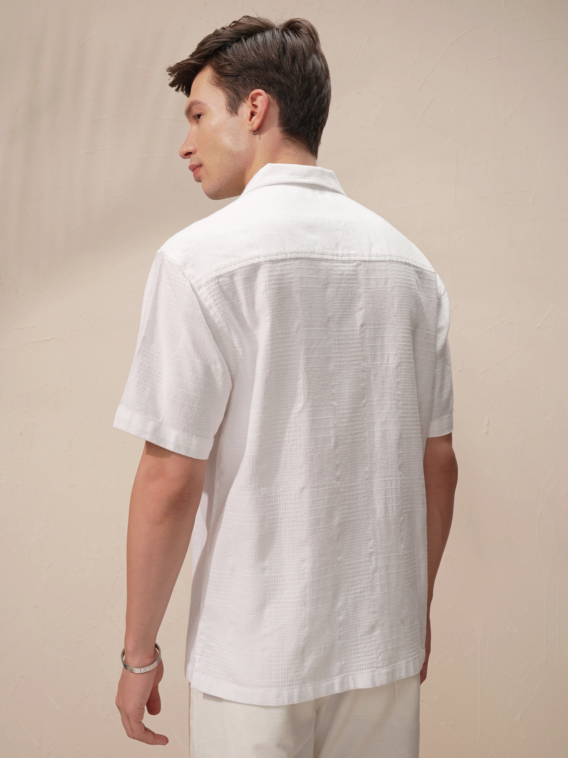 Highlander Men White Self Design Relaxed Fit Casual Shirt - White - Image 3