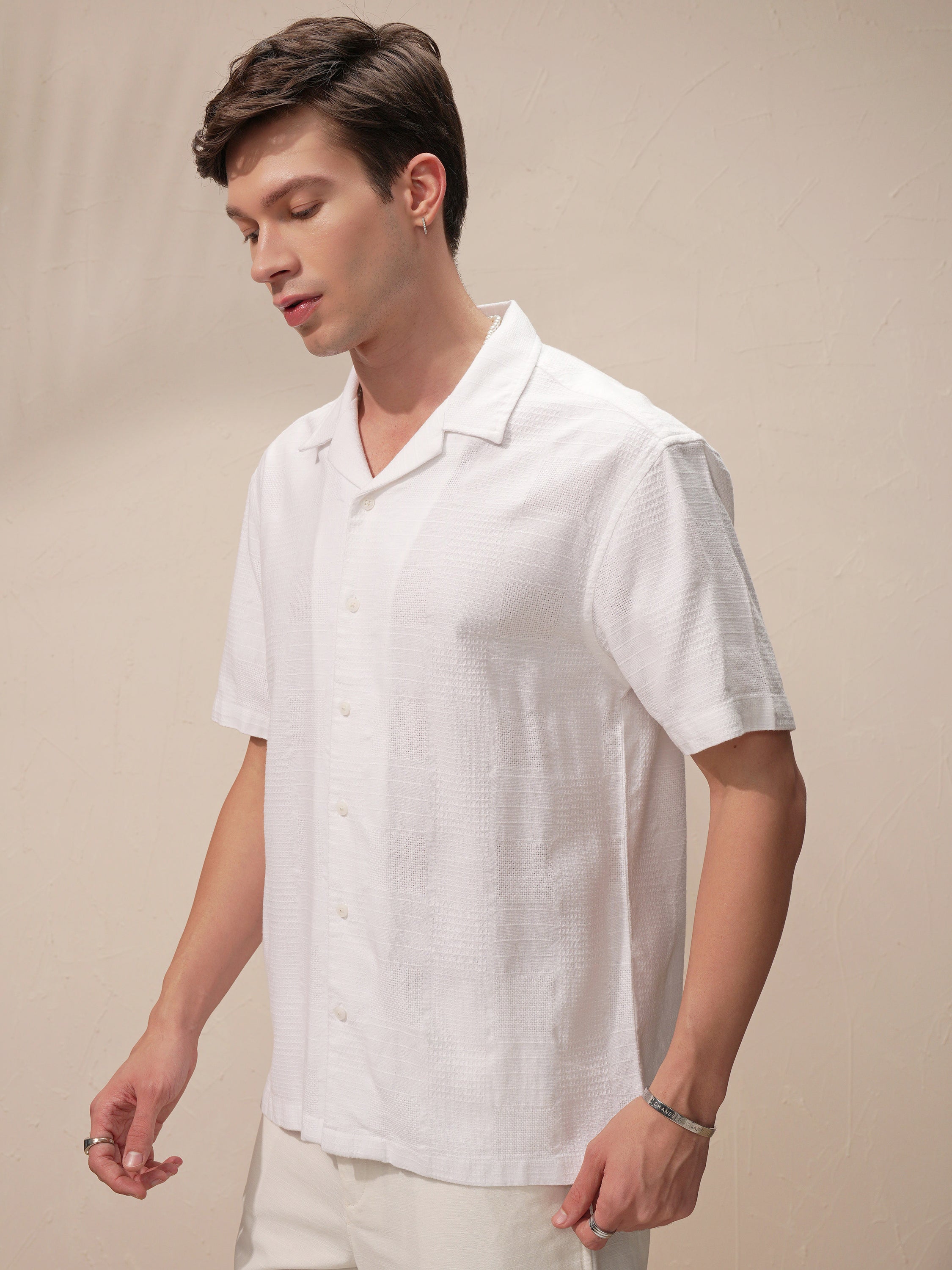 Highlander Men White Self Design Relaxed Fit Casual Shirt - White - Image 4