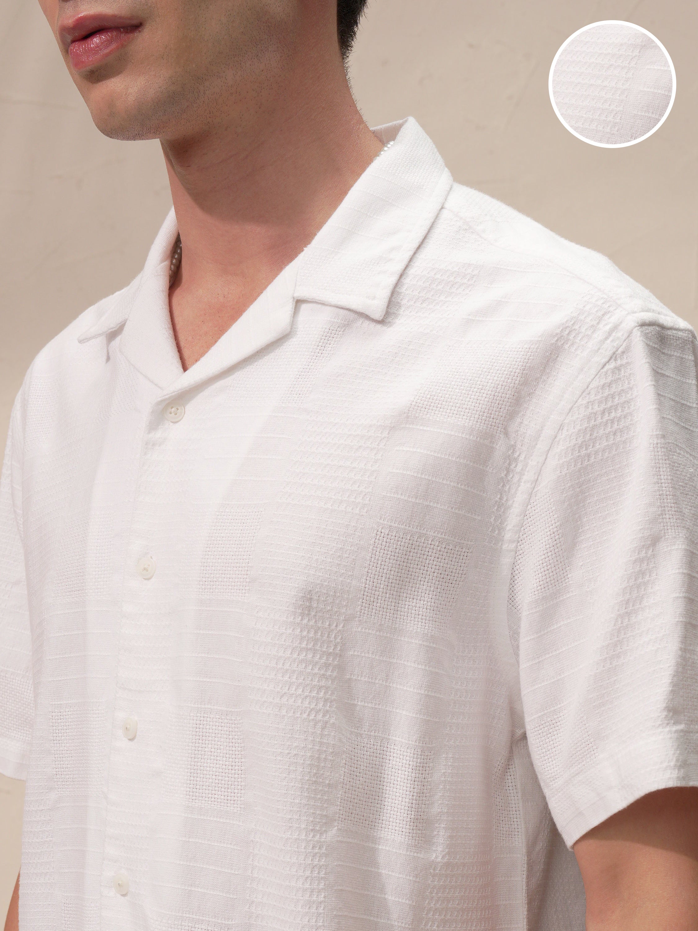 Highlander Men White Self Design Relaxed Fit Casual Shirt - White - Image 5