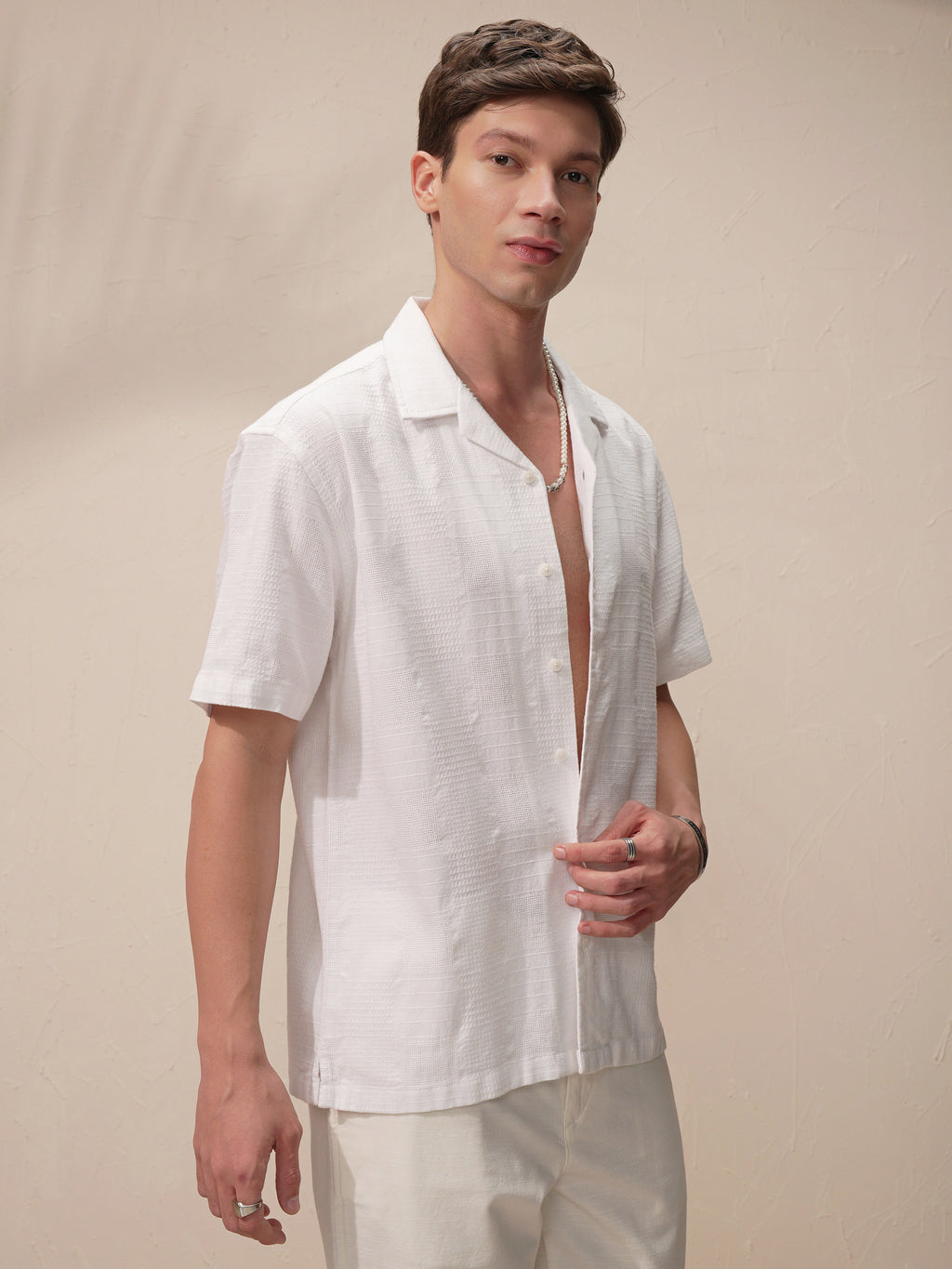 Highlander Men White Self Design Relaxed Fit Casual Shirt - White - Image 6