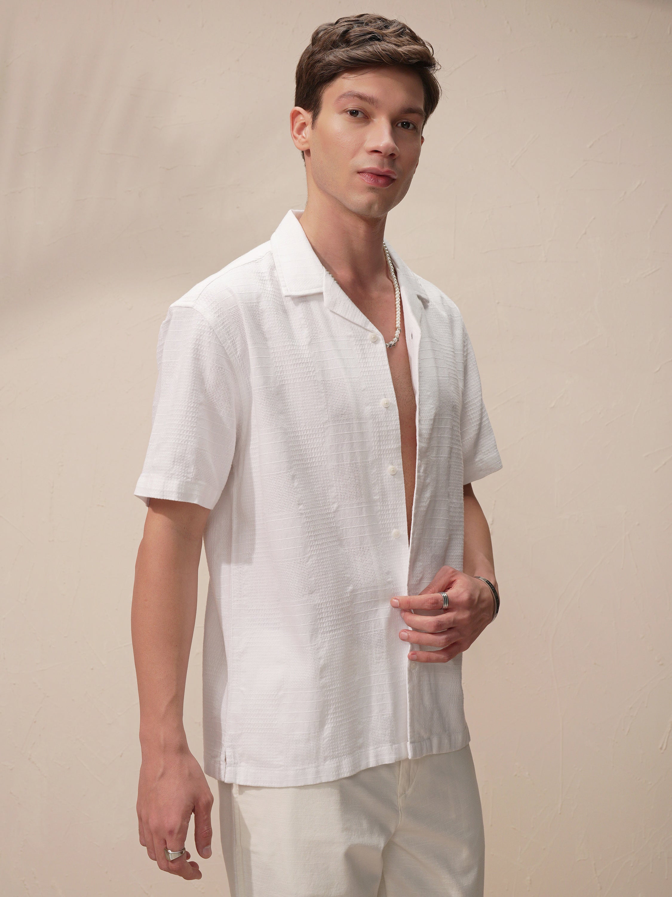 Highlander Men White Self Design Relaxed Fit Casual Shirt - White - Image 6