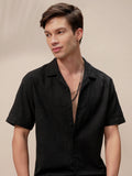 Highlander Men Black Self Design Relaxed Fit Casual Shirt - Black - Image 1