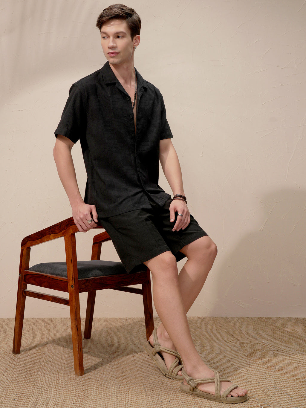 Highlander Men Black Self Design Relaxed Fit Casual Shirt - Black - Image 2