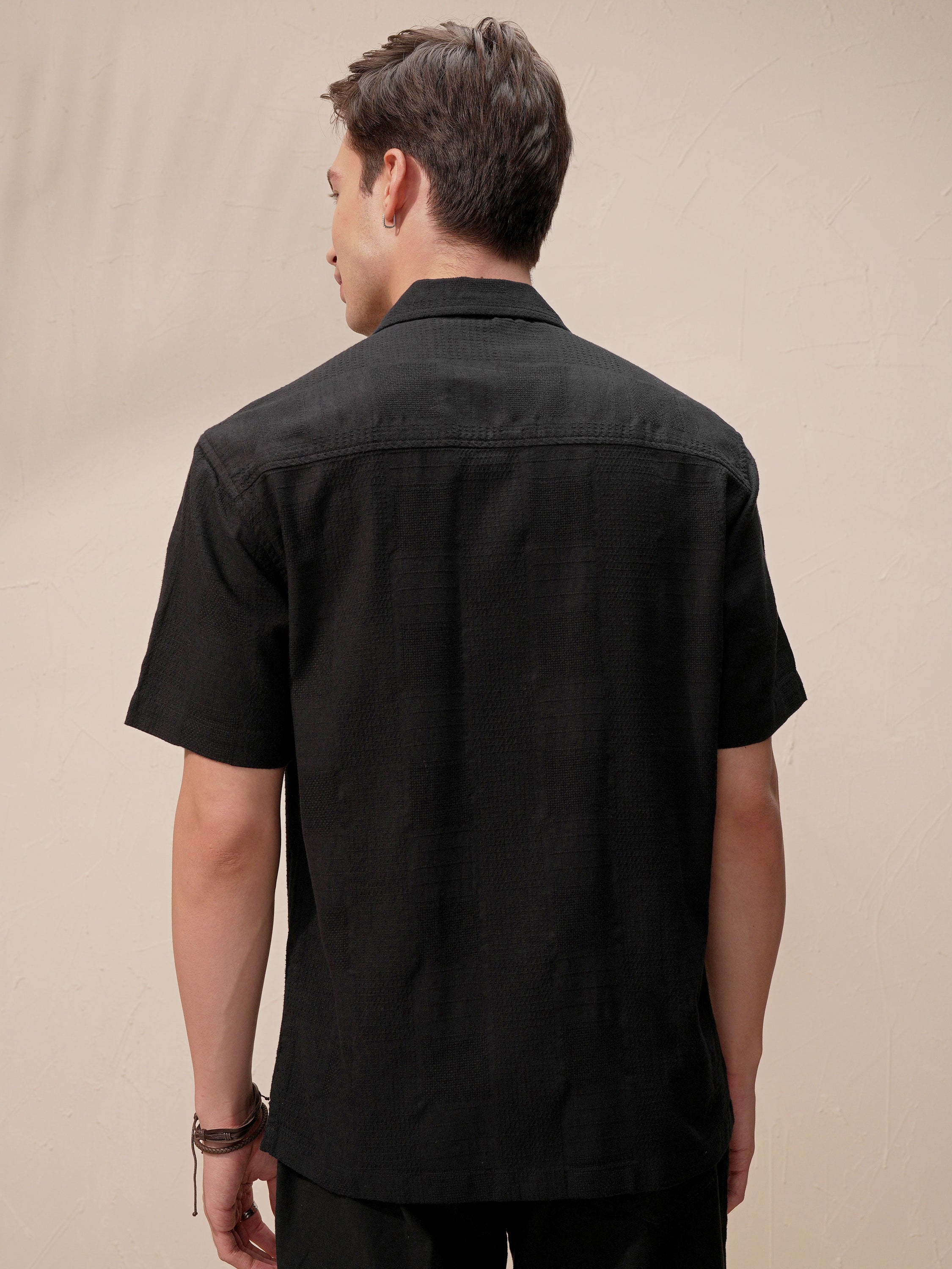 Highlander Men Black Self Design Relaxed Fit Casual Shirt - Black - Image 3