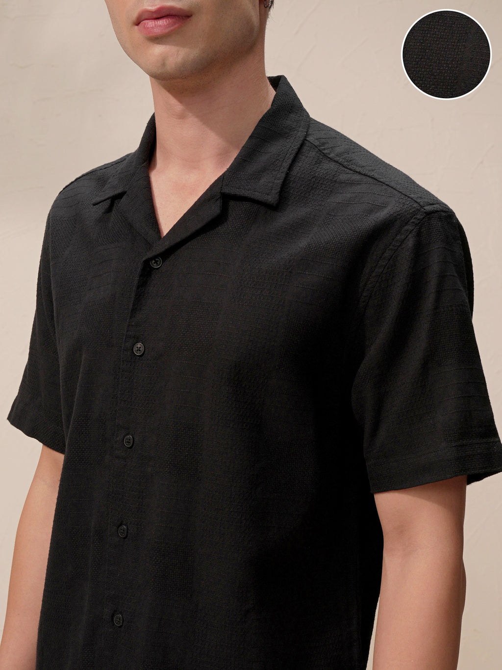 Highlander Men Black Self Design Relaxed Fit Casual Shirt - Black - Image 5
