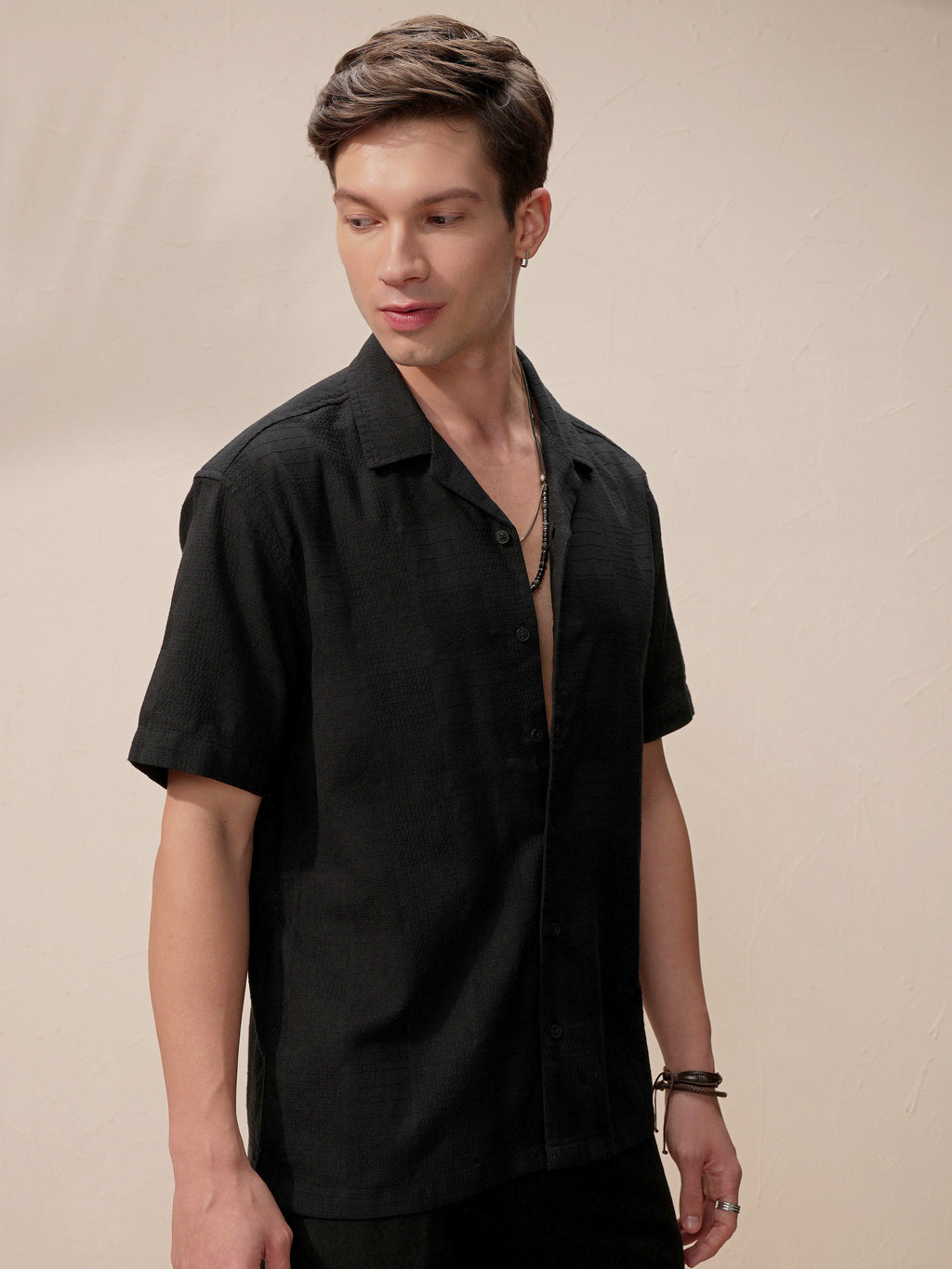 Highlander Men Black Self Design Relaxed Fit Casual Shirt - Black - Image 6