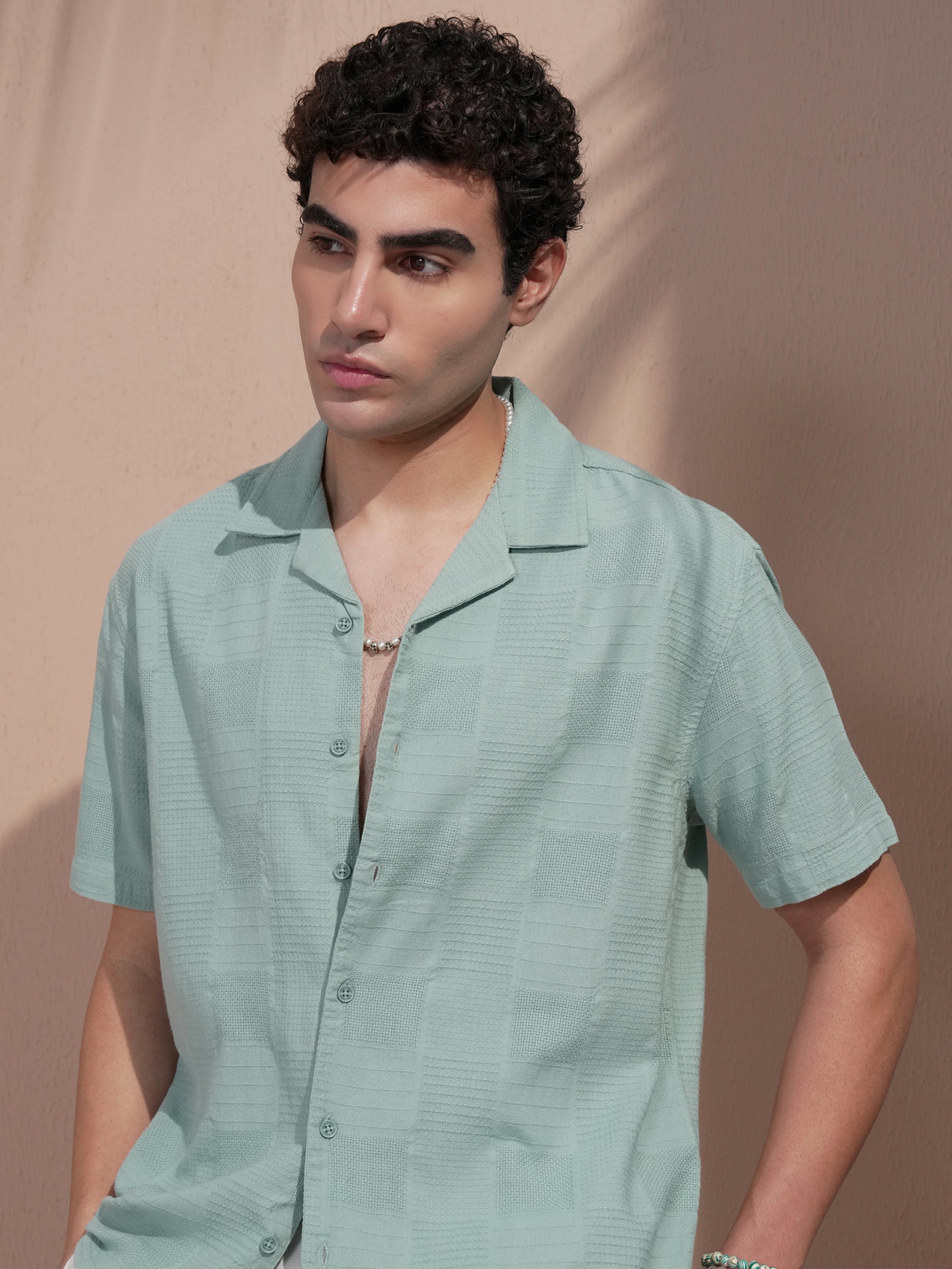 Highlander Men Blue Self Design Relaxed Fit Casual Shirt - Blue - Image 1