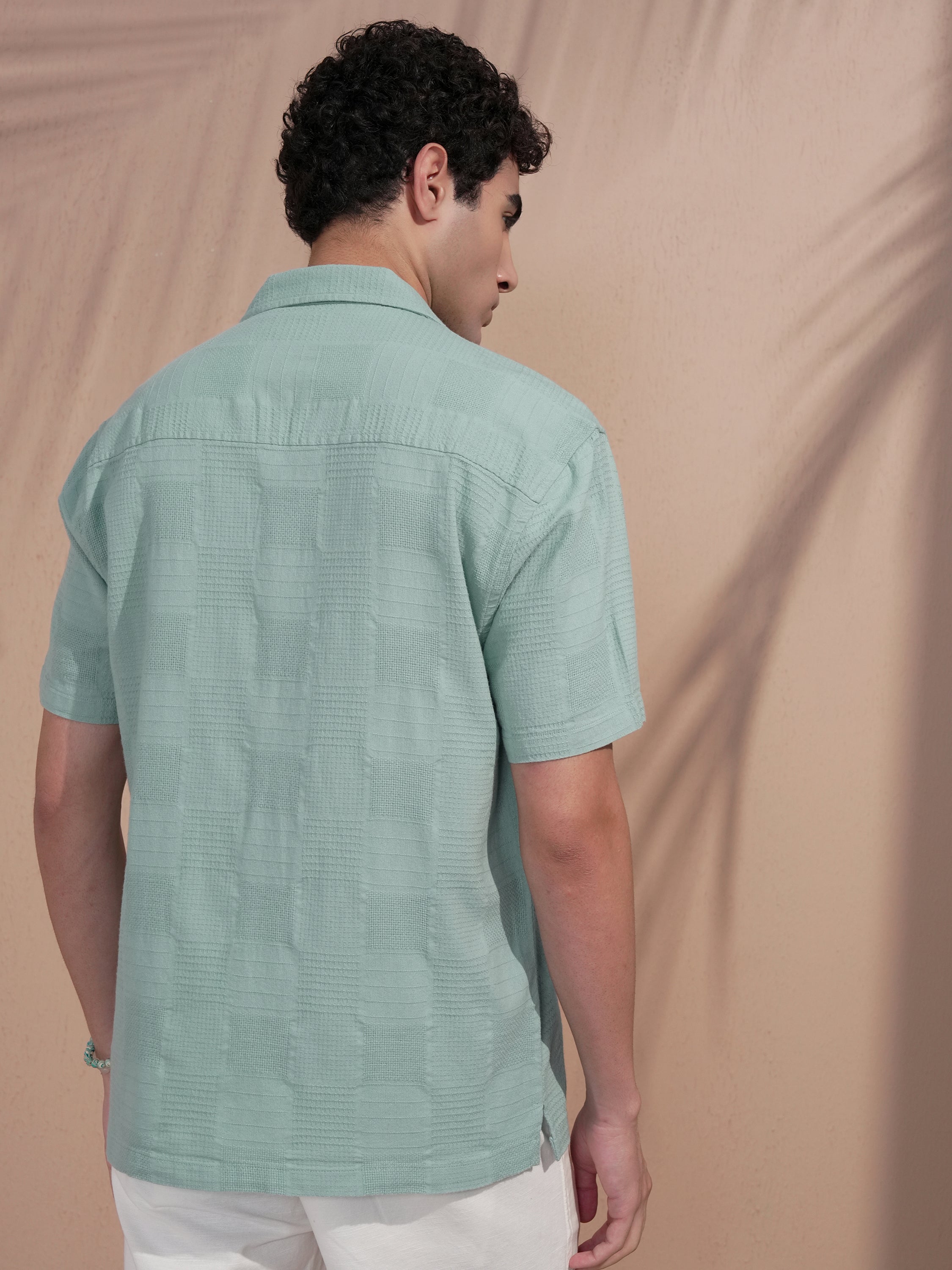 Highlander Men Blue Self Design Relaxed Fit Casual Shirt - Blue - Image 3