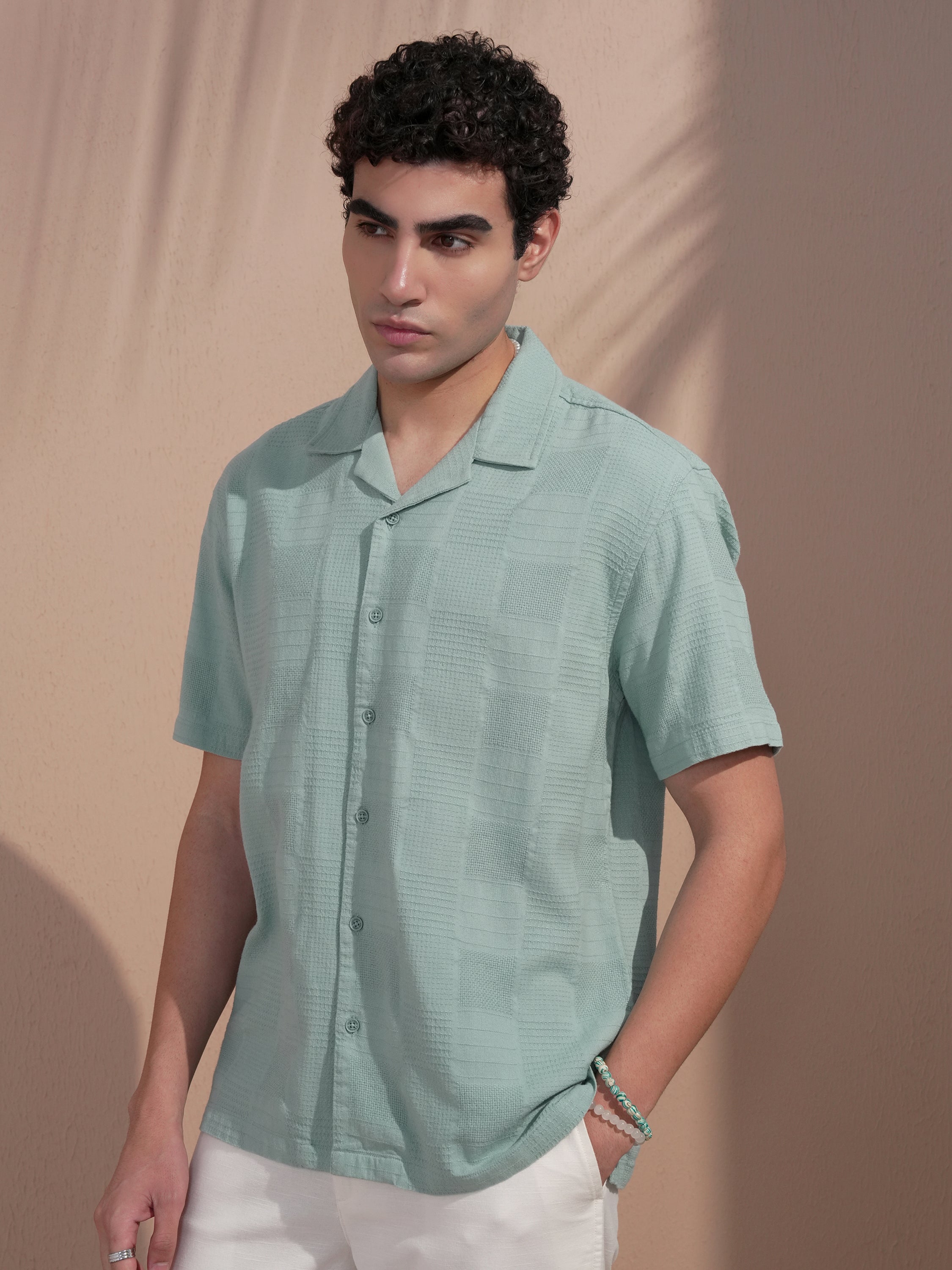 Highlander Men Blue Self Design Relaxed Fit Casual Shirt - Blue - Image 4