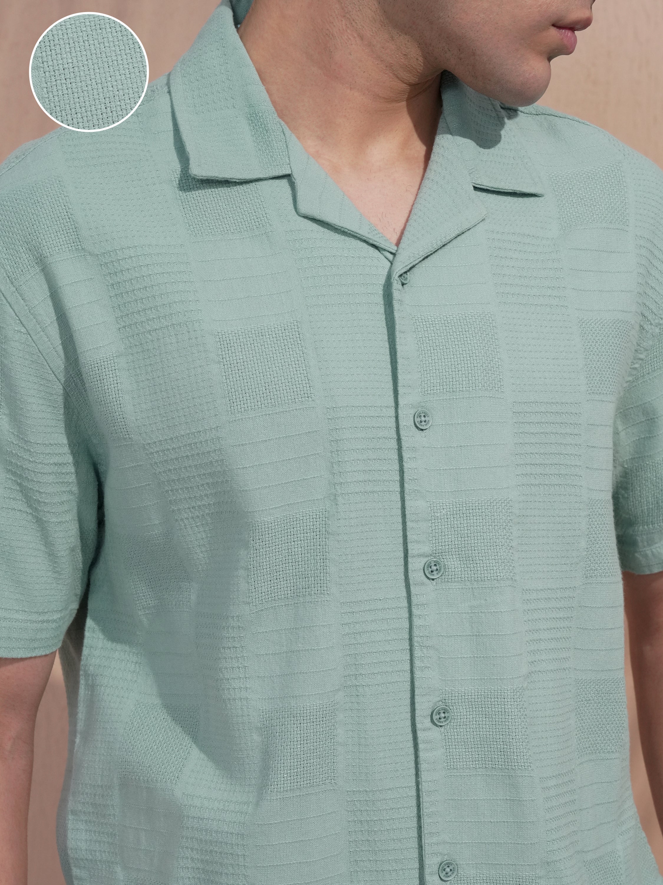 Highlander Men Blue Self Design Relaxed Fit Casual Shirt - Blue - Image 5