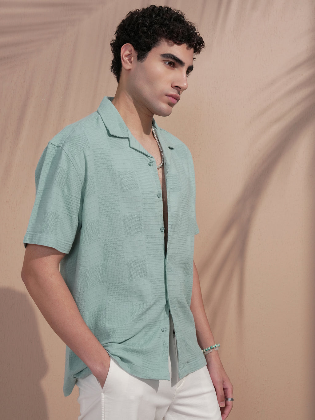 Highlander Men Blue Self Design Relaxed Fit Casual Shirt - Blue - Image 6