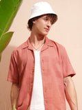 Highlander Men Peach Self Design Relaxed Fit Casual Shirt - Peach - Image 1