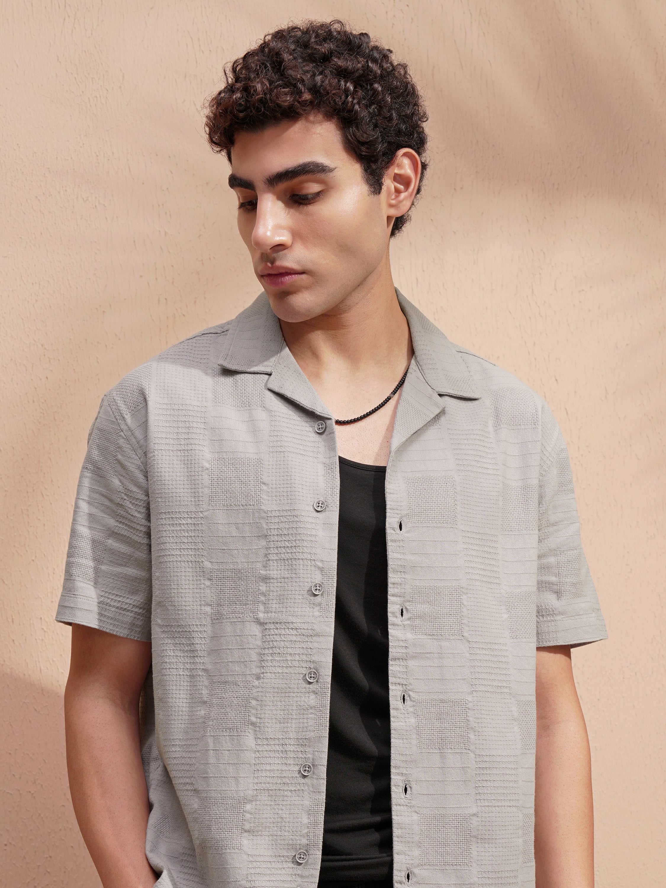 Highlander Men Grey Self Design Relaxed Fit Casual Shirt - Grey - Image 1