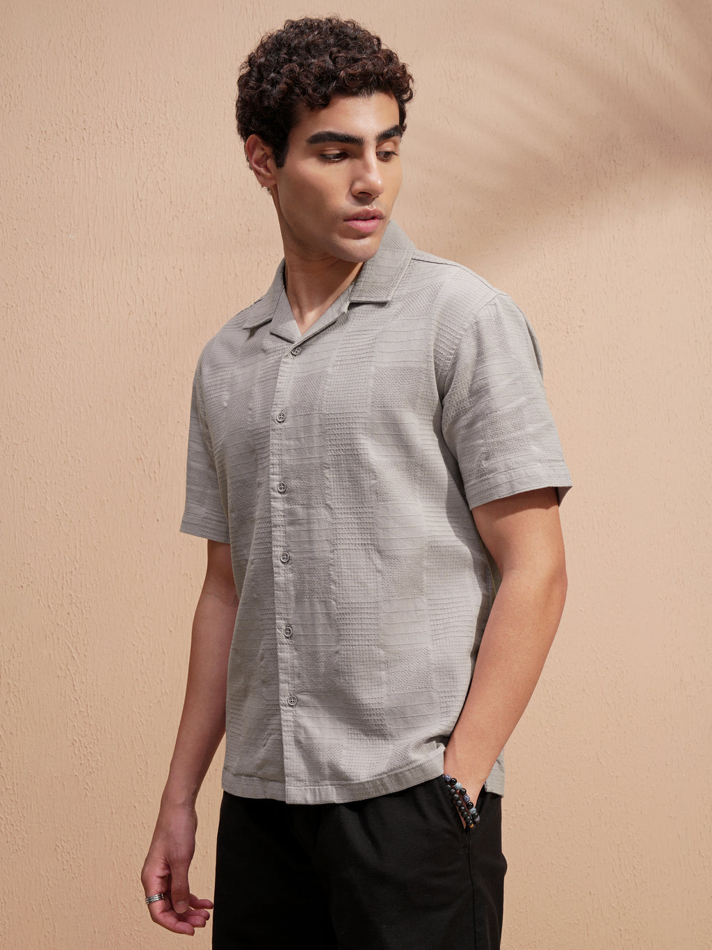 Highlander Men Grey Self Design Relaxed Fit Casual Shirt - Grey - Image 4