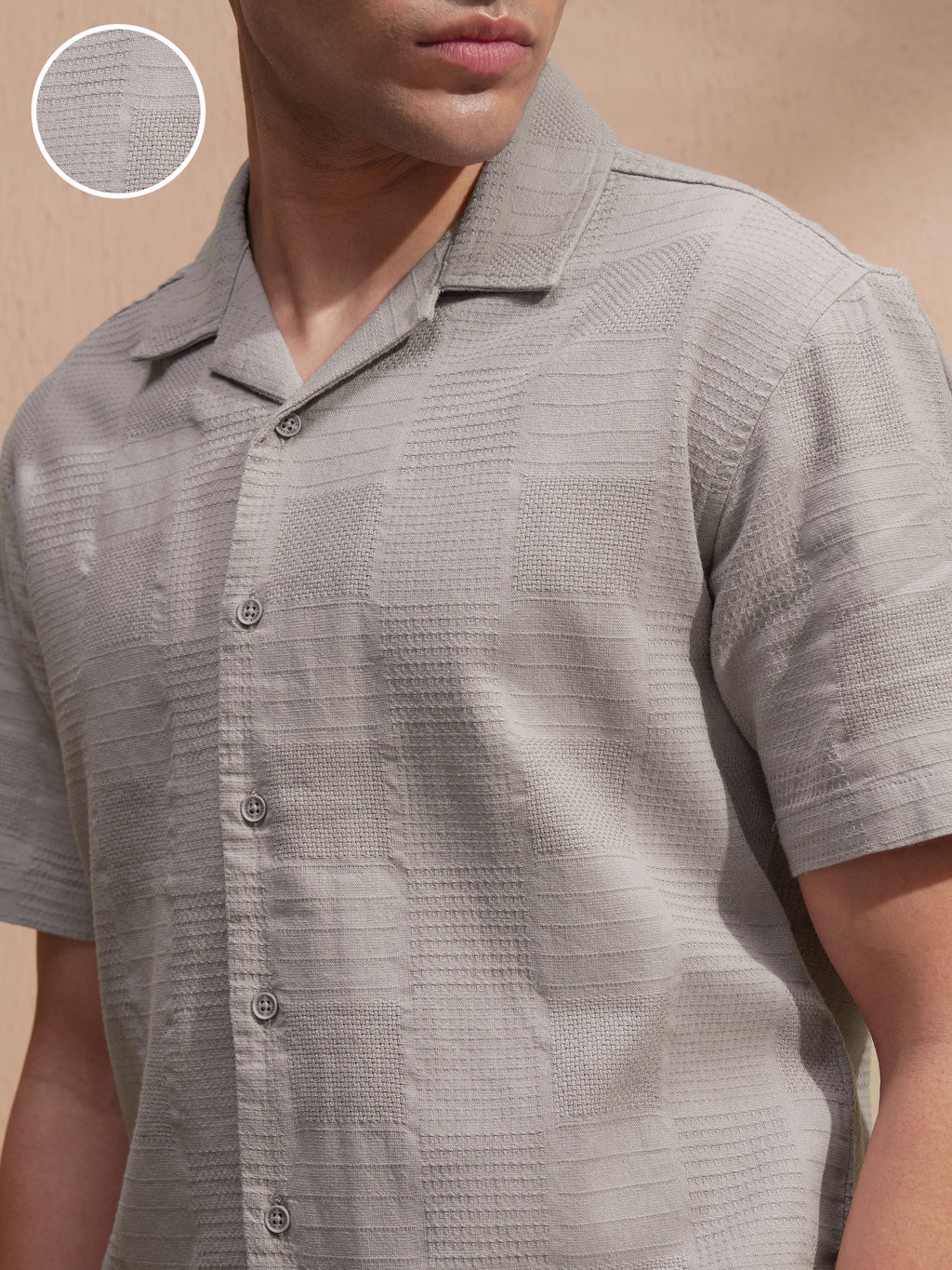 Highlander Men Grey Self Design Relaxed Fit Casual Shirt - Grey - Image 5