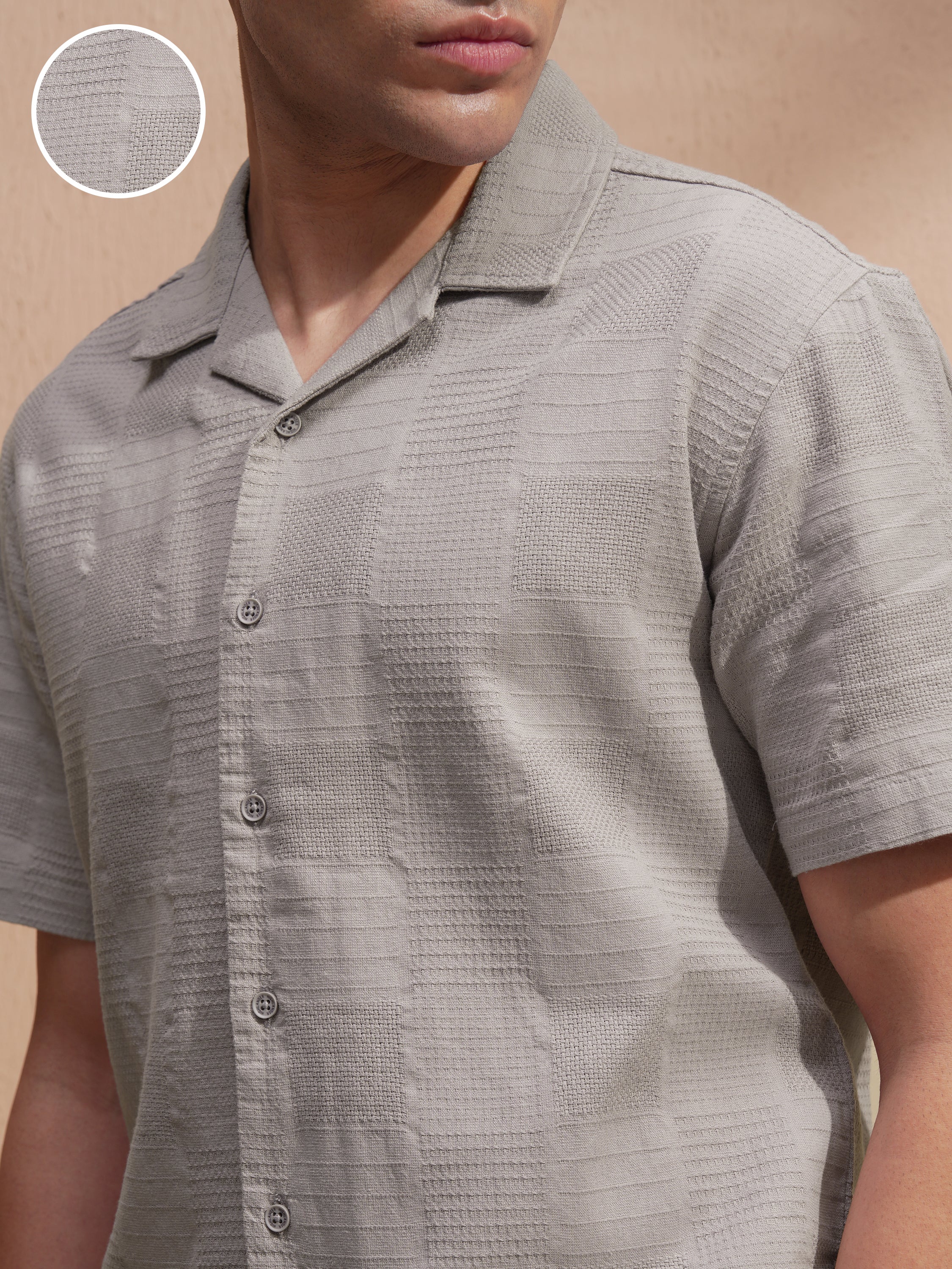 Highlander Men Grey Self Design Relaxed Fit Casual Shirt - Grey - Image 5