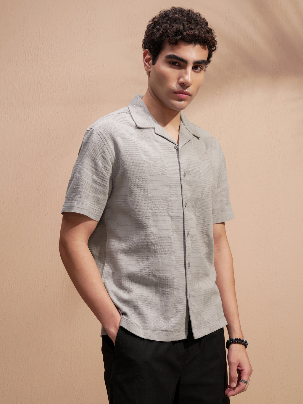 Highlander Men Grey Self Design Relaxed Fit Casual Shirt - Grey - Image 6