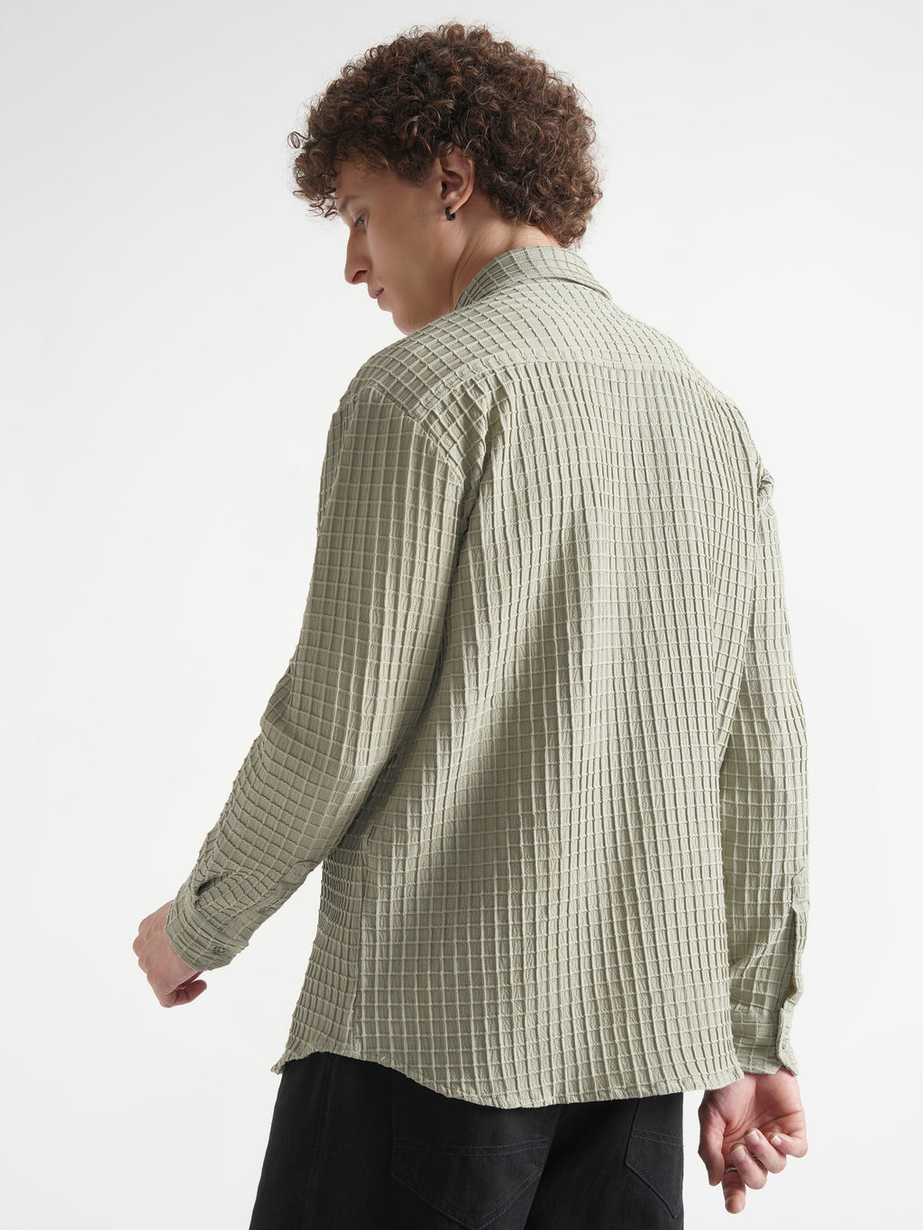 Highlander Men Grey Self Design Relaxed Fit Casual Shirt - Grey - Image 3