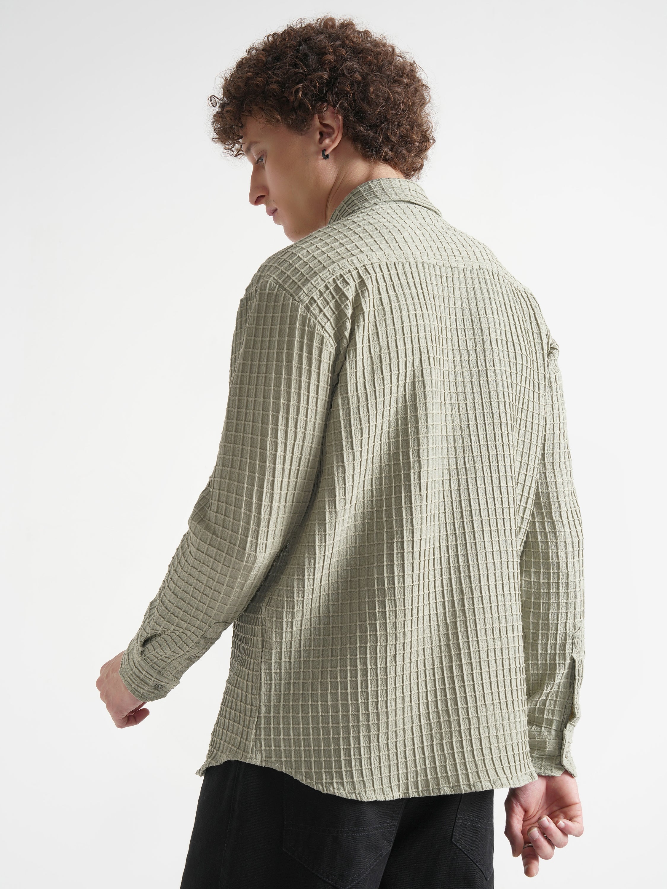 Highlander Men Grey Self Design Relaxed Fit Casual Shirt - Grey - Image 3