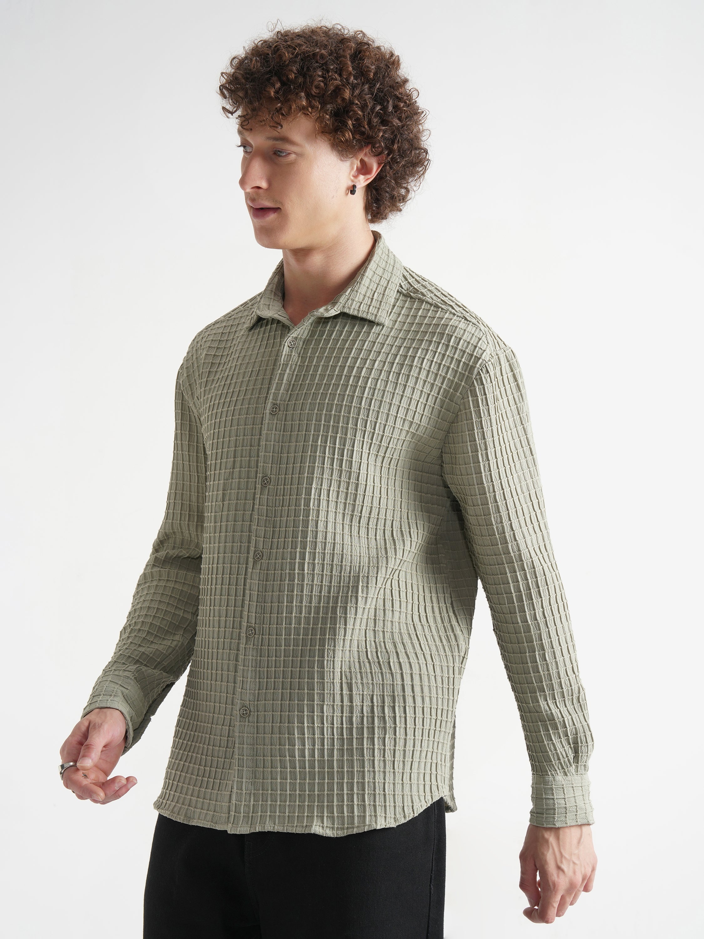 Highlander Men Grey Self Design Relaxed Fit Casual Shirt - Grey - Image 4