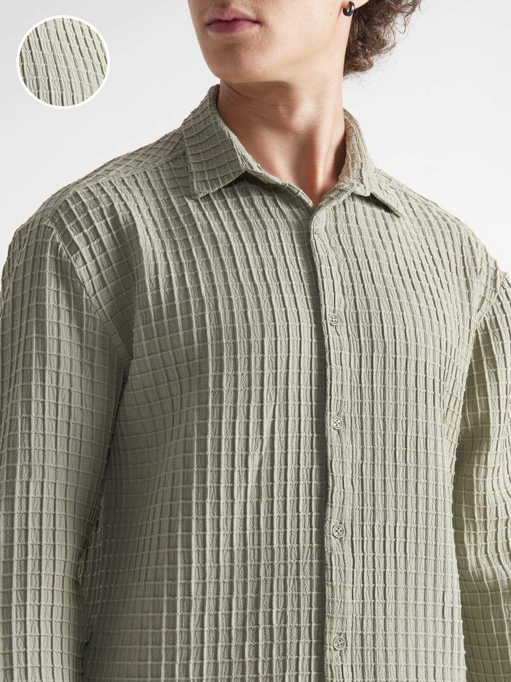 Highlander Men Grey Self Design Relaxed Fit Casual Shirt - Grey - Image 5