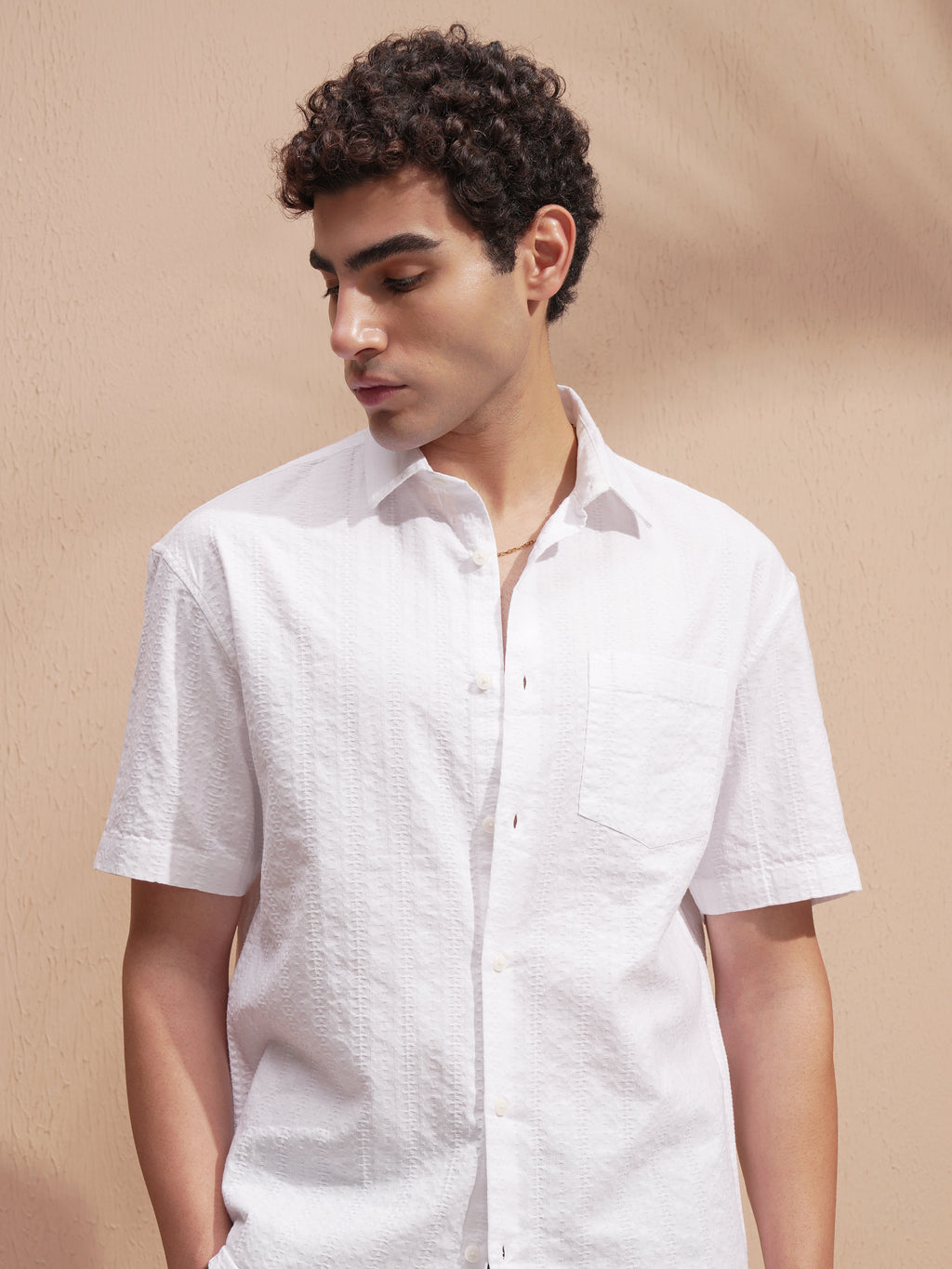 Highlander Men White Self Design Relaxed Fit Casual Shirt - White - Image 1