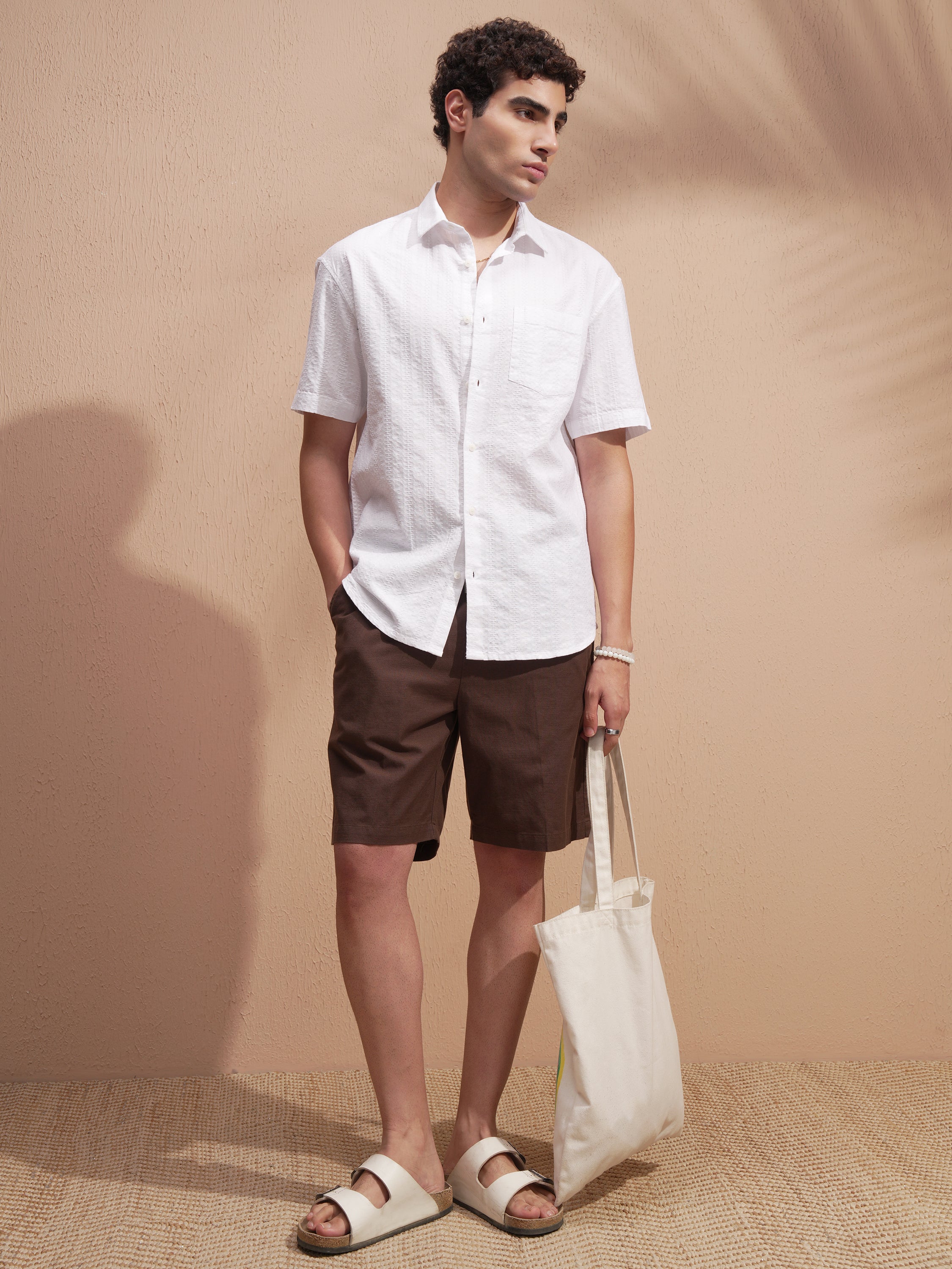 Highlander Men White Self Design Relaxed Fit Casual Shirt - White - Image 2